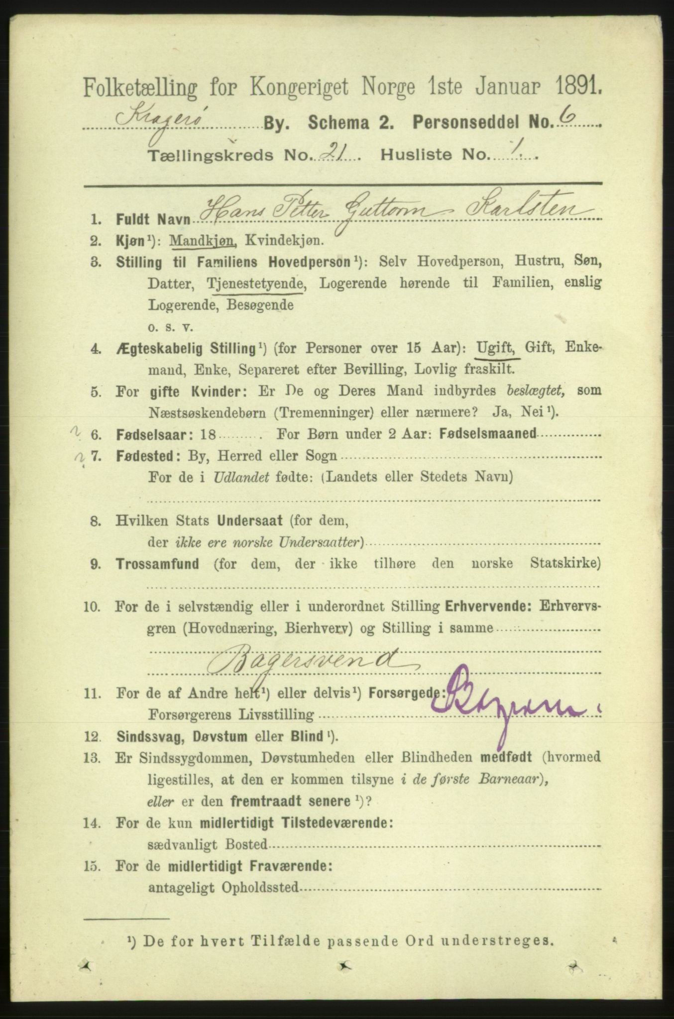 RA, 1891 census for 0801 Kragerø, 1891, p. 4707