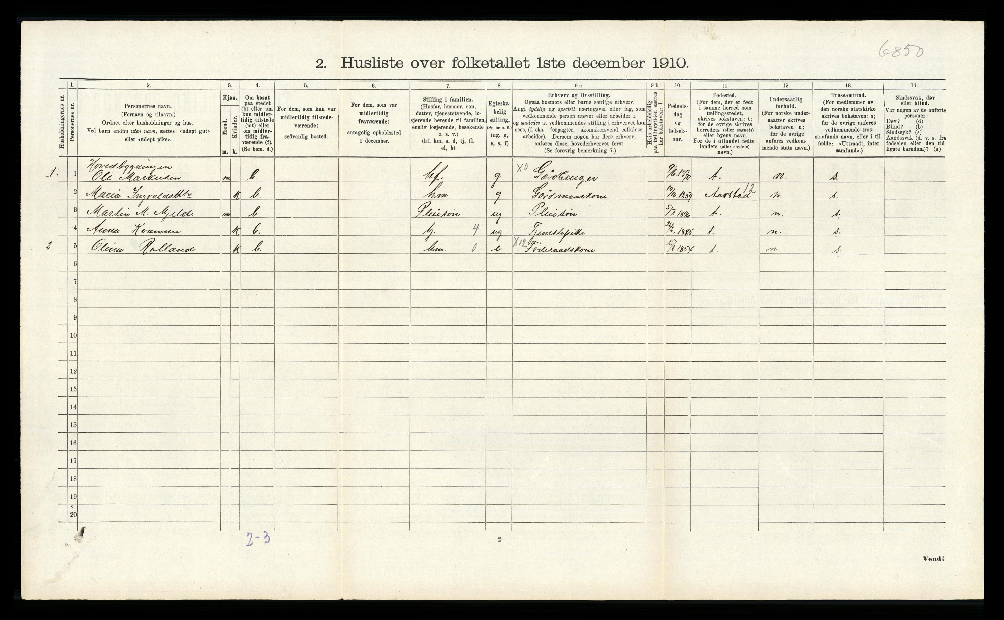 RA, 1910 census for Haus, 1910, p. 1227