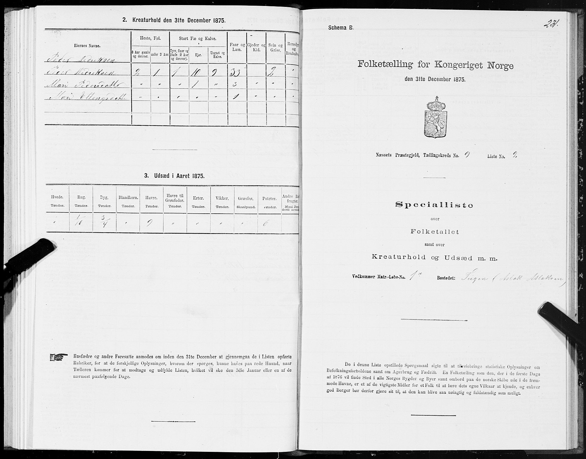 SAT, 1875 census for 1543P Nesset, 1875, p. 4231