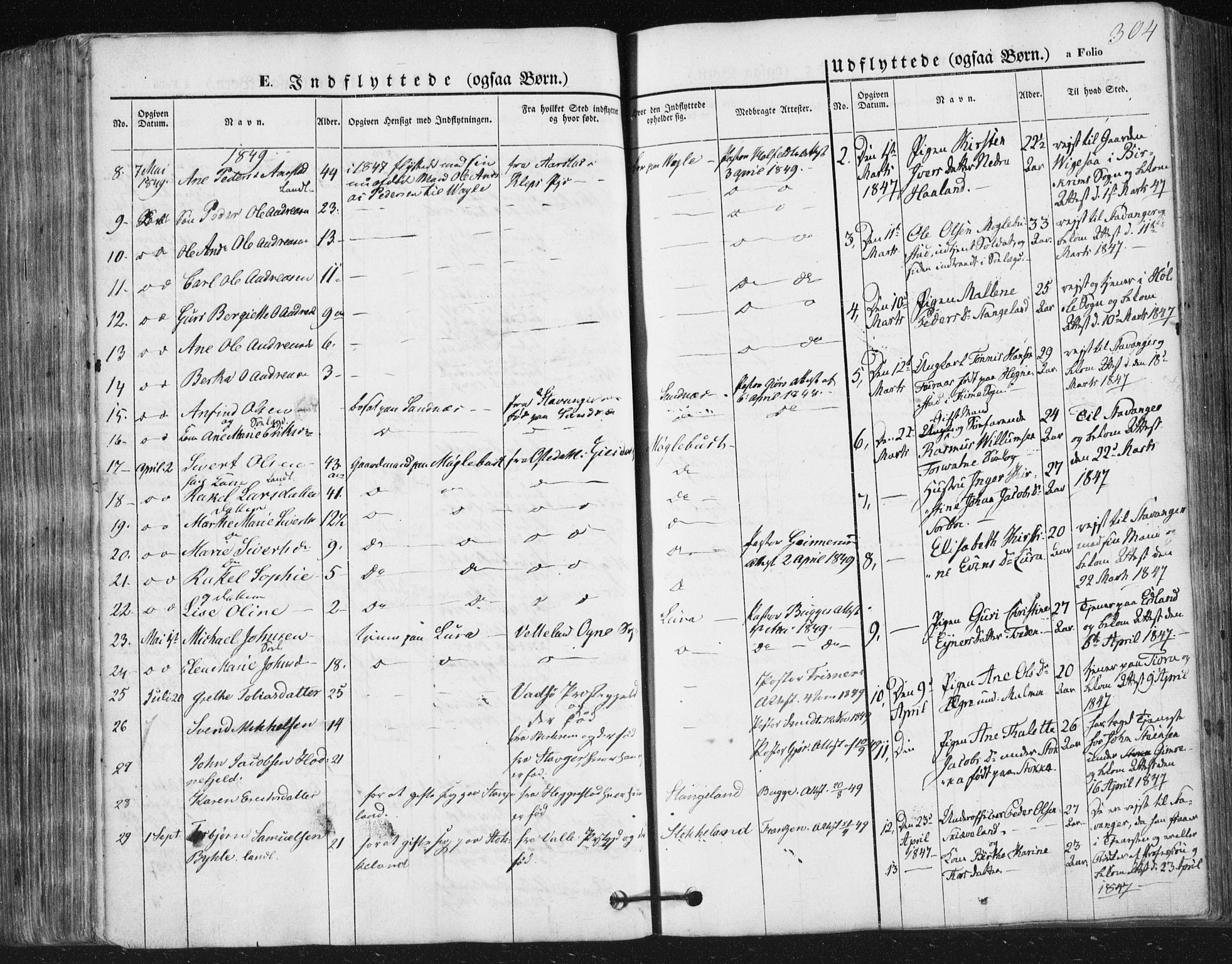Høyland sokneprestkontor, SAST/A-101799/001/30BA/L0008: Parish register (official) no. A 8, 1841-1856, p. 304
