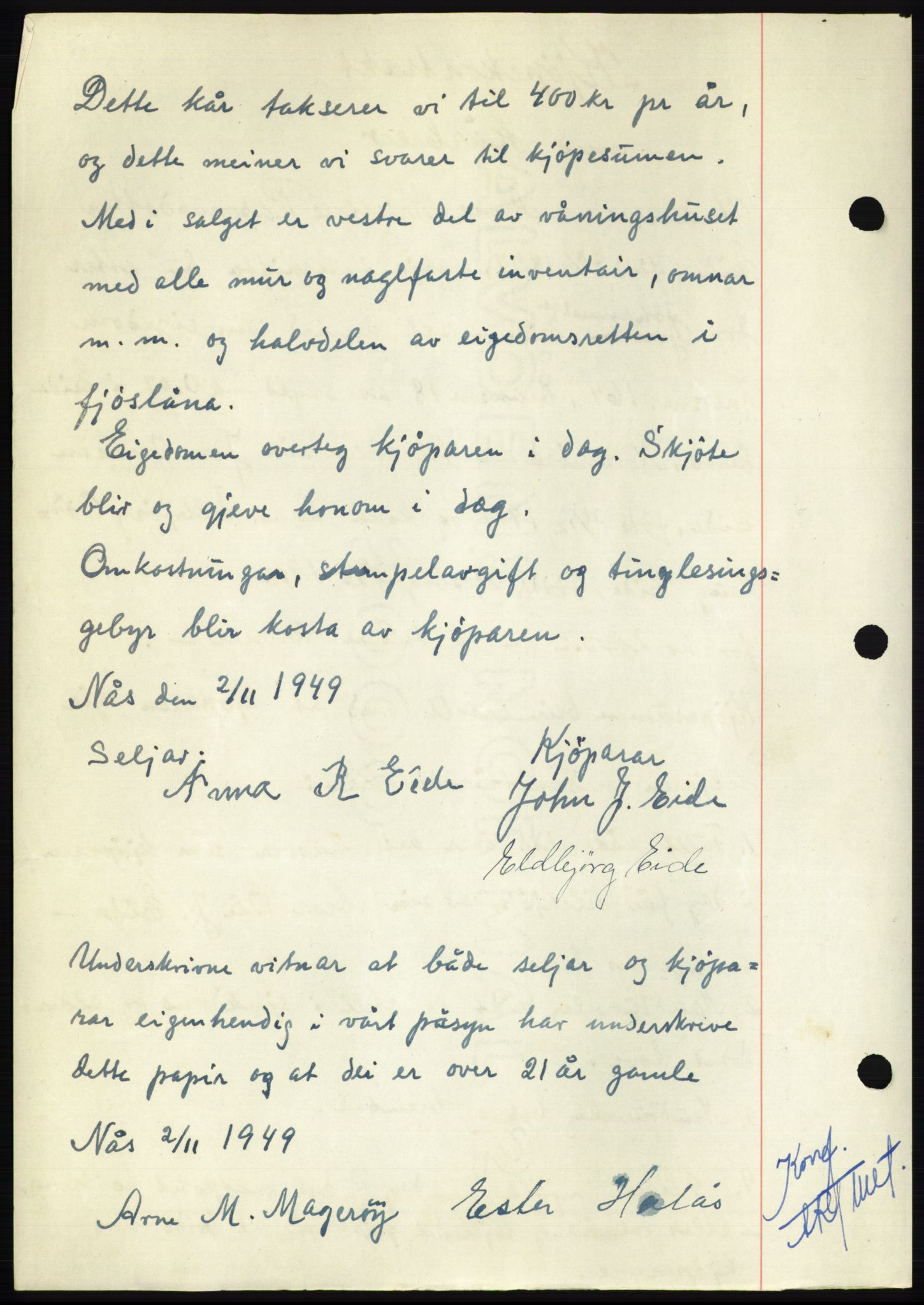 Nordmøre sorenskriveri, AV/SAT-A-4132/1/2/2Ca: Mortgage book no. B103, 1949-1950, Diary no: : 3249/1949