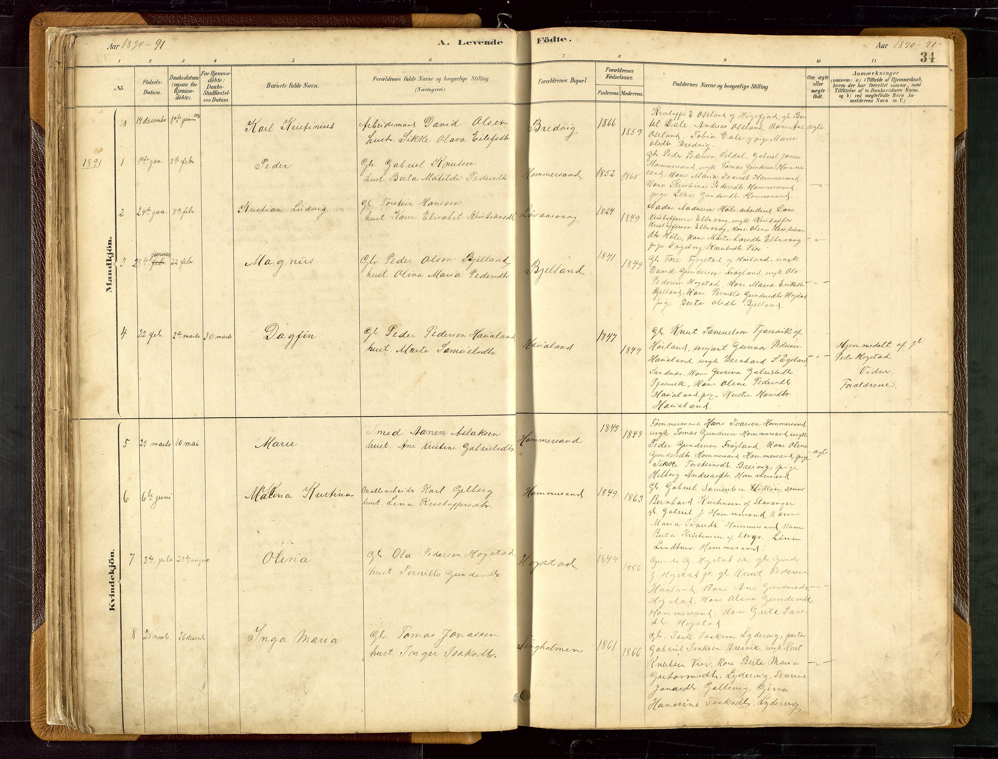 Hetland sokneprestkontor, SAST/A-101826/30/30BB/L0007: Parish register (copy) no. B 7, 1878-1910, p. 34