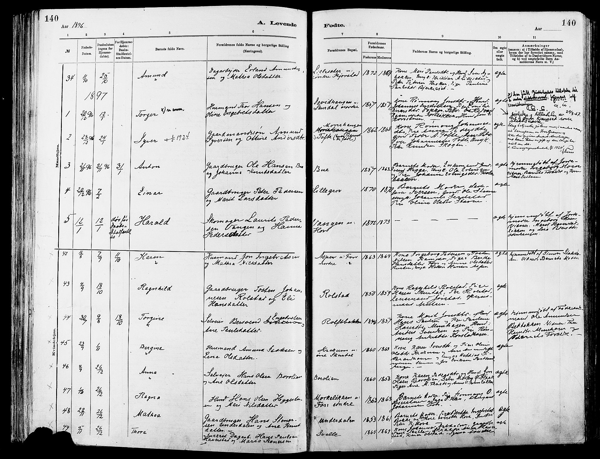 Sør-Fron prestekontor, AV/SAH-PREST-010/H/Ha/Haa/L0003: Parish register (official) no. 3, 1881-1897, p. 140