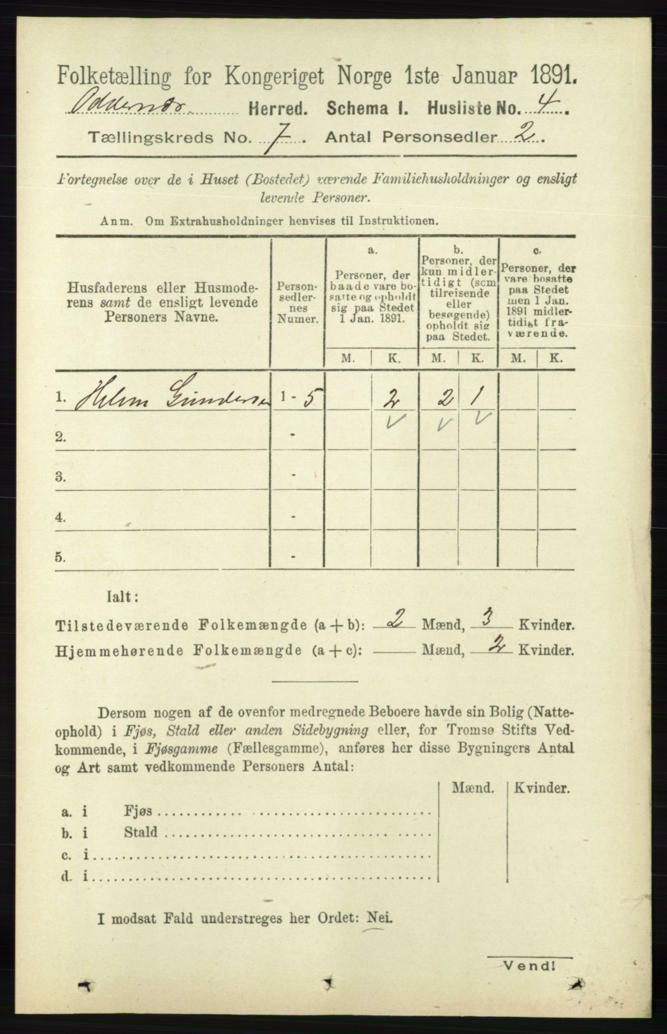 RA, 1891 census for 1012 Oddernes, 1891, p. 2451