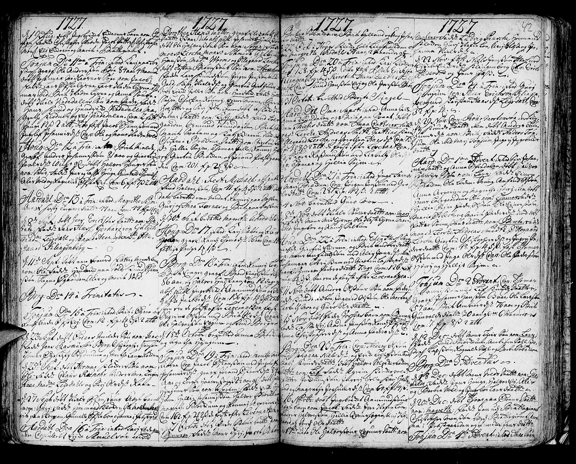 Lærdal sokneprestembete, SAB/A-81201: Parish register (official) no. A 1, 1711-1752, p. 42
