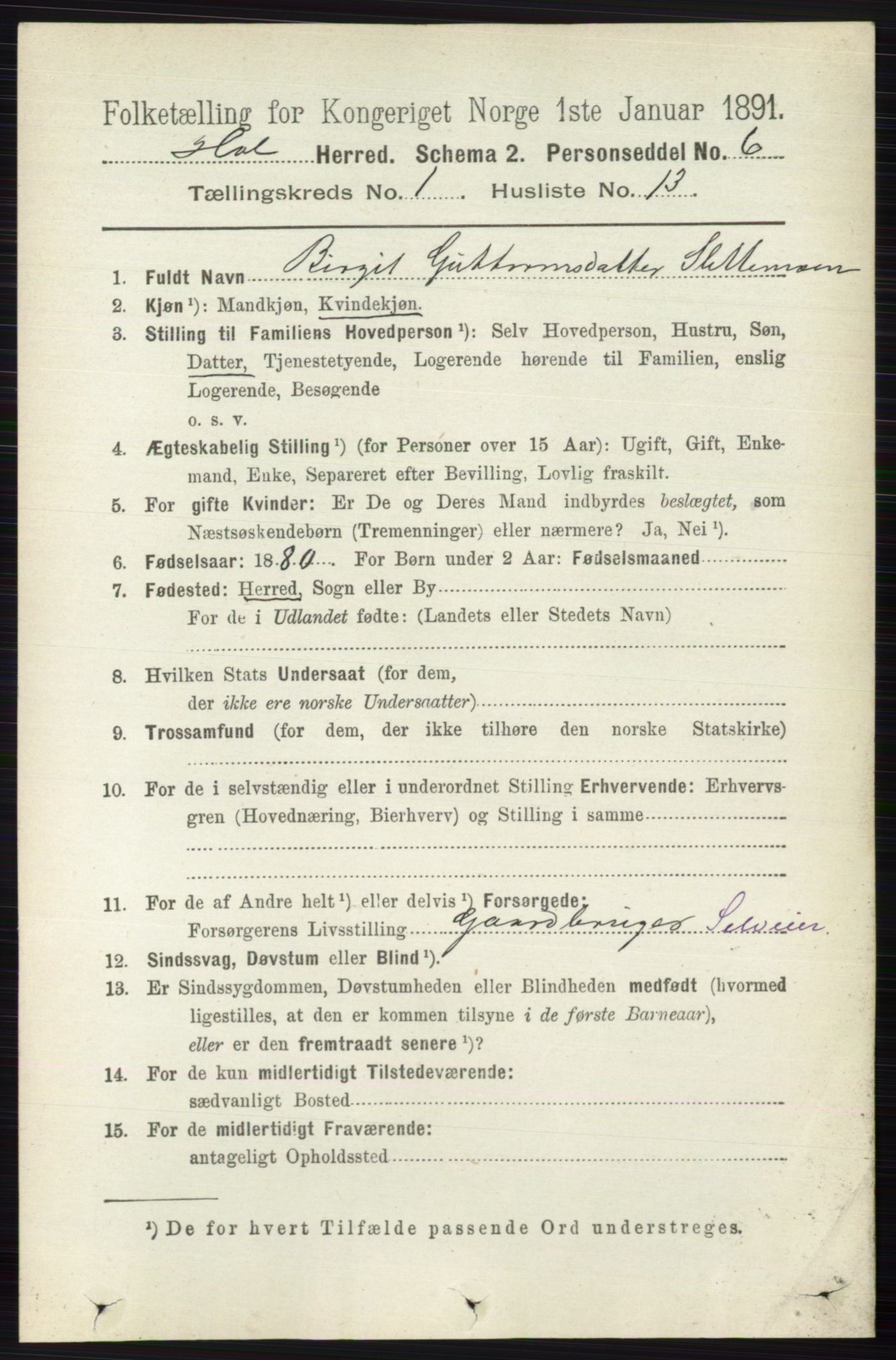 RA, 1891 census for 0620 Hol, 1891, p. 136