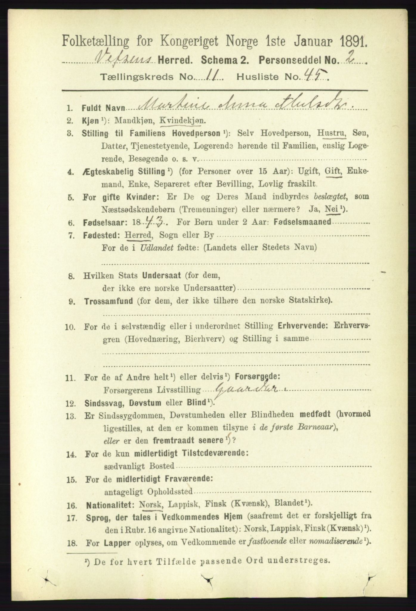 RA, 1891 census for 1824 Vefsn, 1891, p. 5908