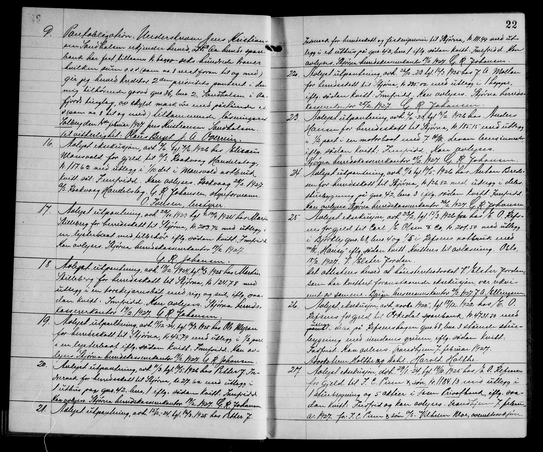 Fosen sorenskriveri, AV/SAT-A-1107/1/2/2C/L0064: Mortgage book no. 55, 1927-1930, p. 22
