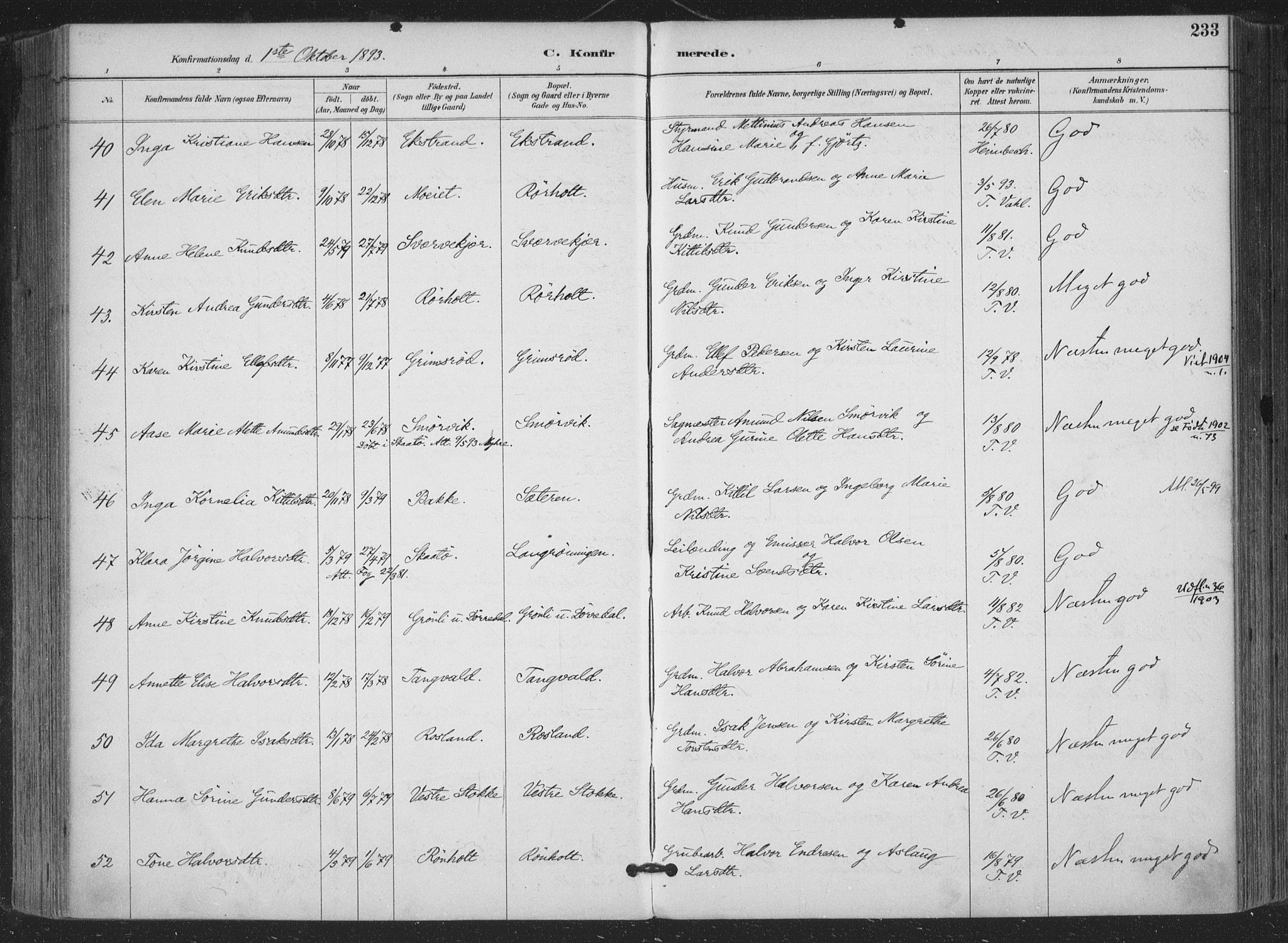 Bamble kirkebøker, AV/SAKO-A-253/F/Fa/L0008: Parish register (official) no. I 8, 1888-1900, p. 233