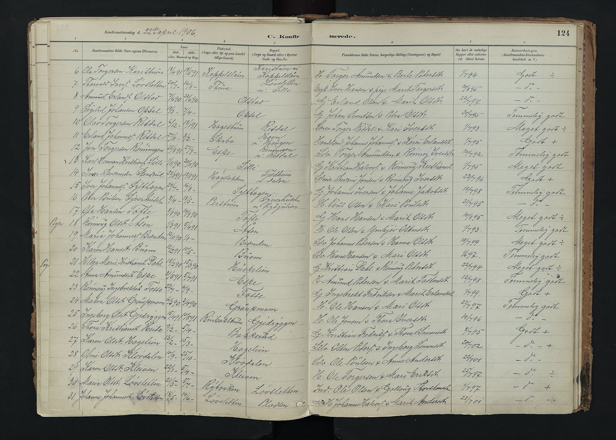 Nord-Fron prestekontor, SAH/PREST-080/H/Ha/Haa/L0005: Parish register (official) no. 5, 1884-1914, p. 124