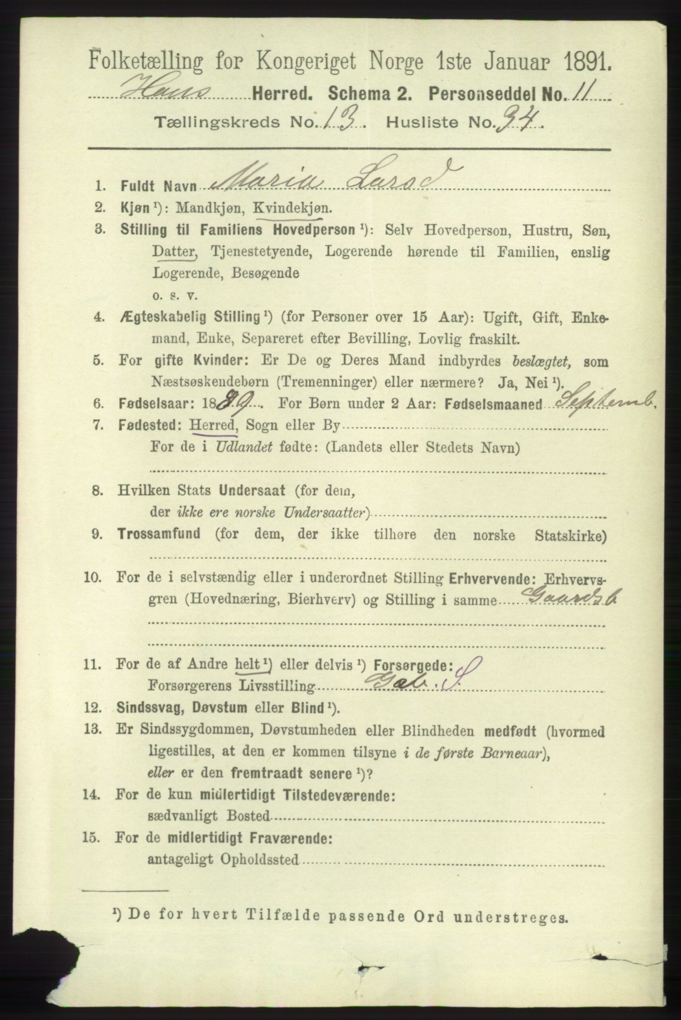 RA, 1891 census for 1250 Haus, 1891, p. 5807