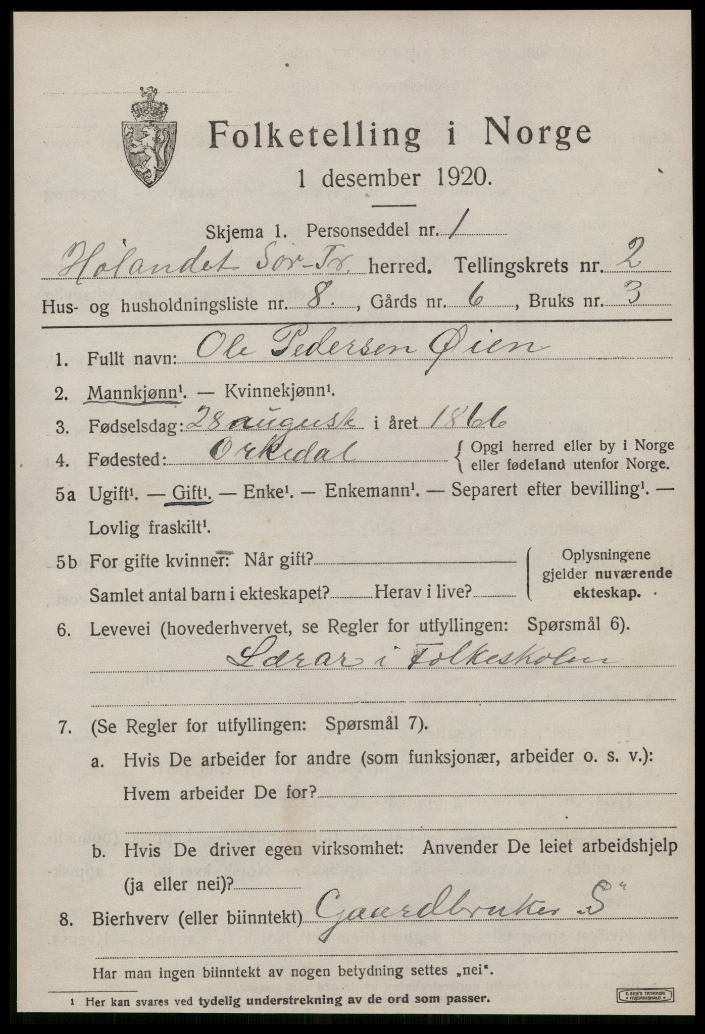 SAT, 1920 census for Hølonda, 1920, p. 613