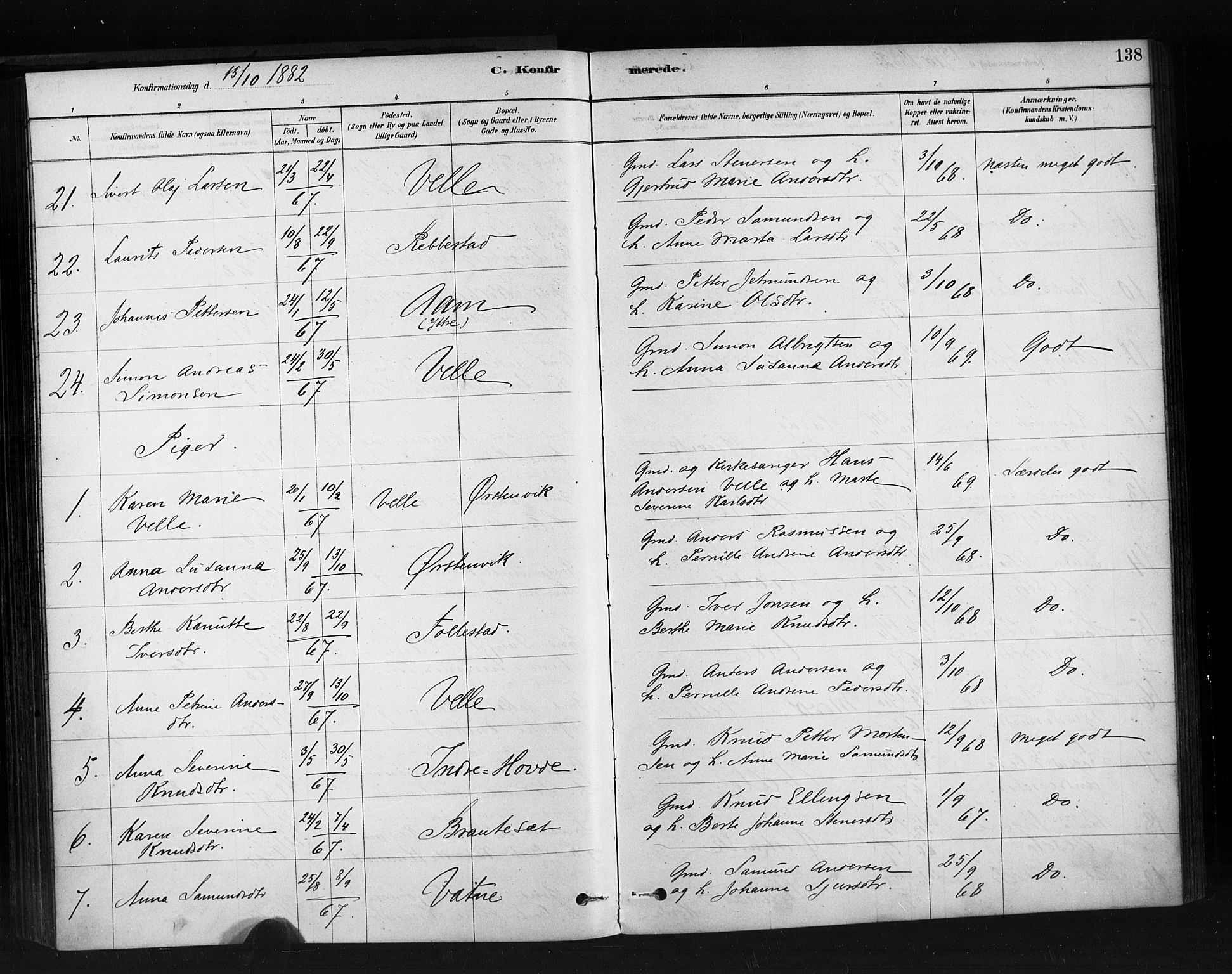 Ministerialprotokoller, klokkerbøker og fødselsregistre - Møre og Romsdal, AV/SAT-A-1454/513/L0176: Parish register (official) no. 513A03, 1877-1889, p. 138