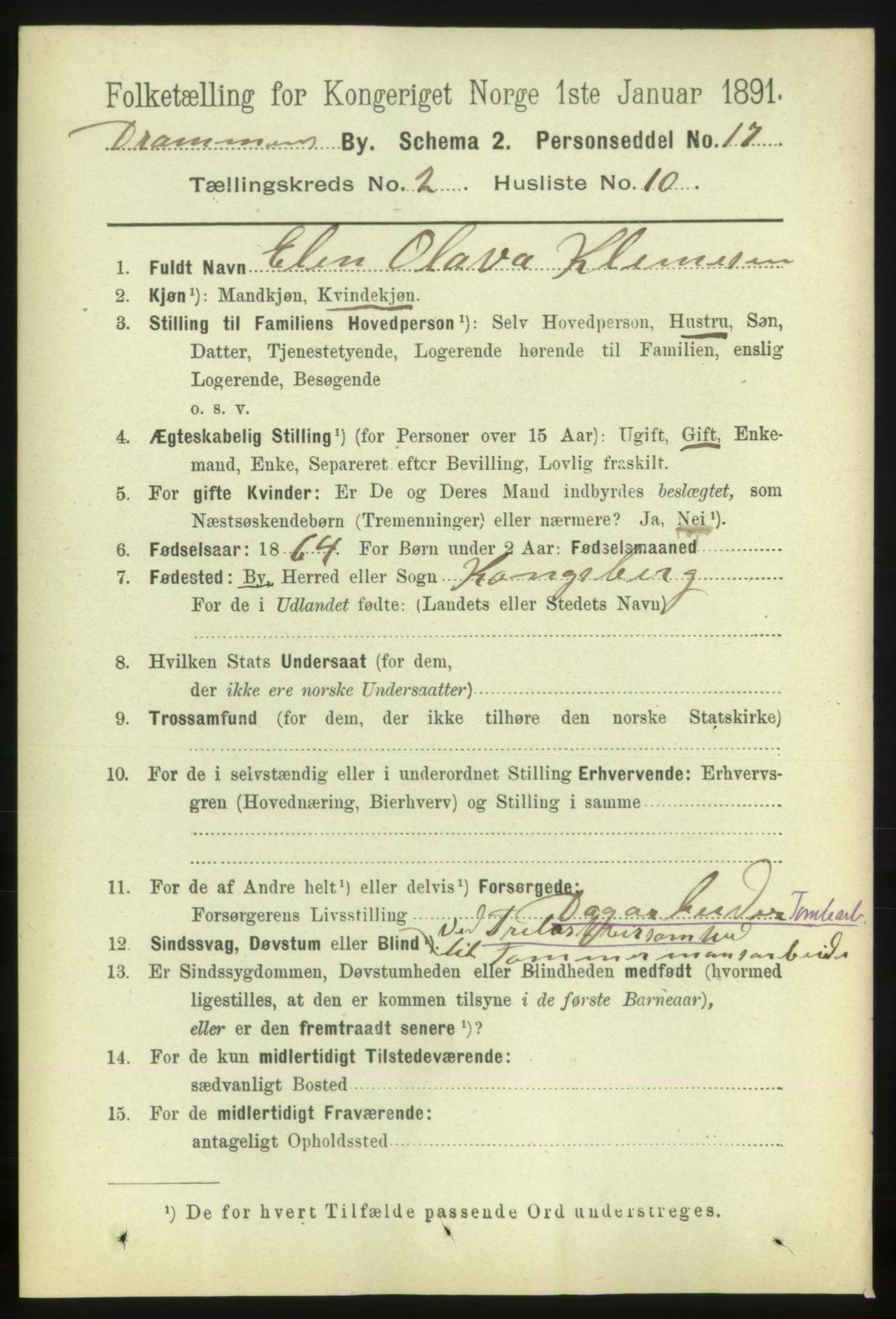 RA, 1891 census for 0602 Drammen, 1891, p. 4405