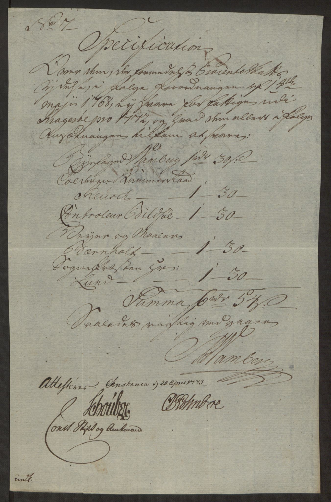 Rentekammeret inntil 1814, Reviderte regnskaper, Byregnskaper, RA/EA-4066/R/Rk/L0218/0003: [K2] Kontribusjonsregnskap / Ekstra- og rangskatt, 1768-1772, p. 96