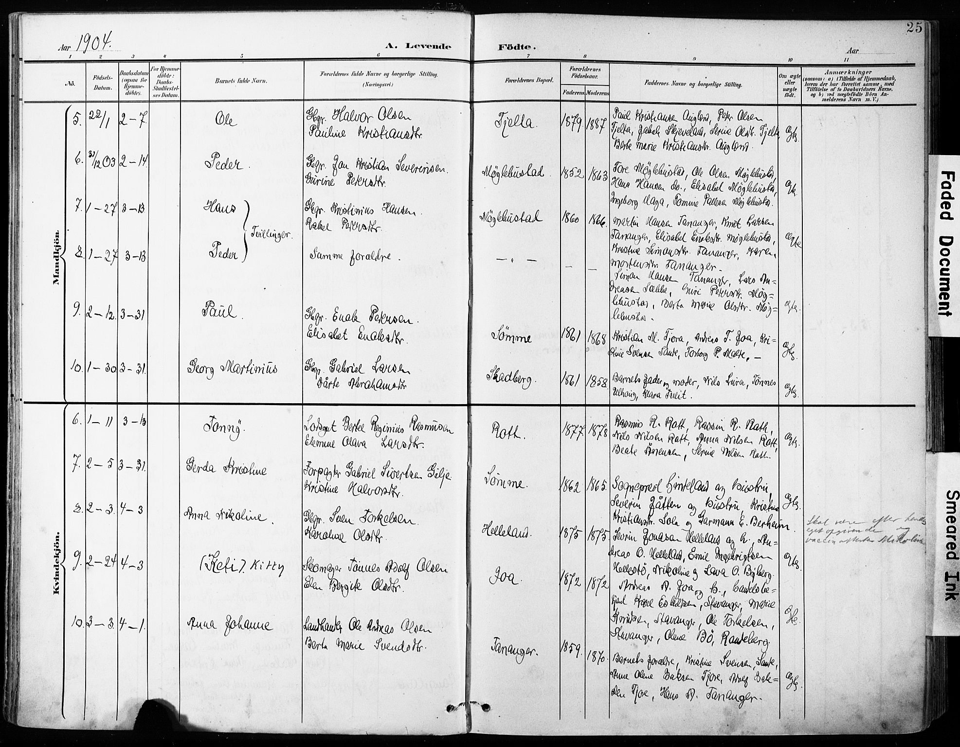 Håland sokneprestkontor, AV/SAST-A-101802/001/30BA/L0013: Parish register (official) no. A 12, 1901-1913, p. 25