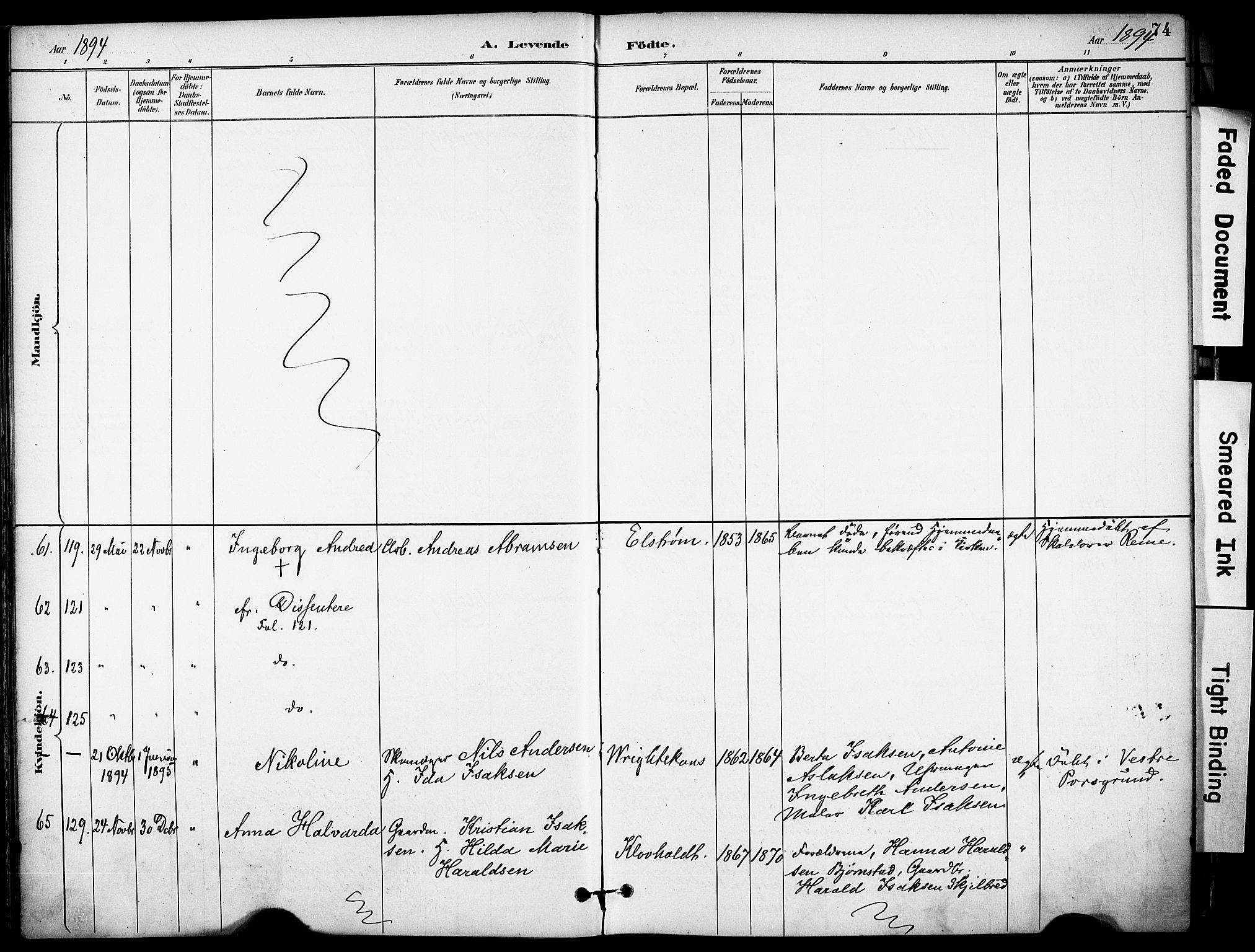 Solum kirkebøker, SAKO/A-306/F/Fa/L0010: Parish register (official) no. I 10, 1888-1898, p. 74