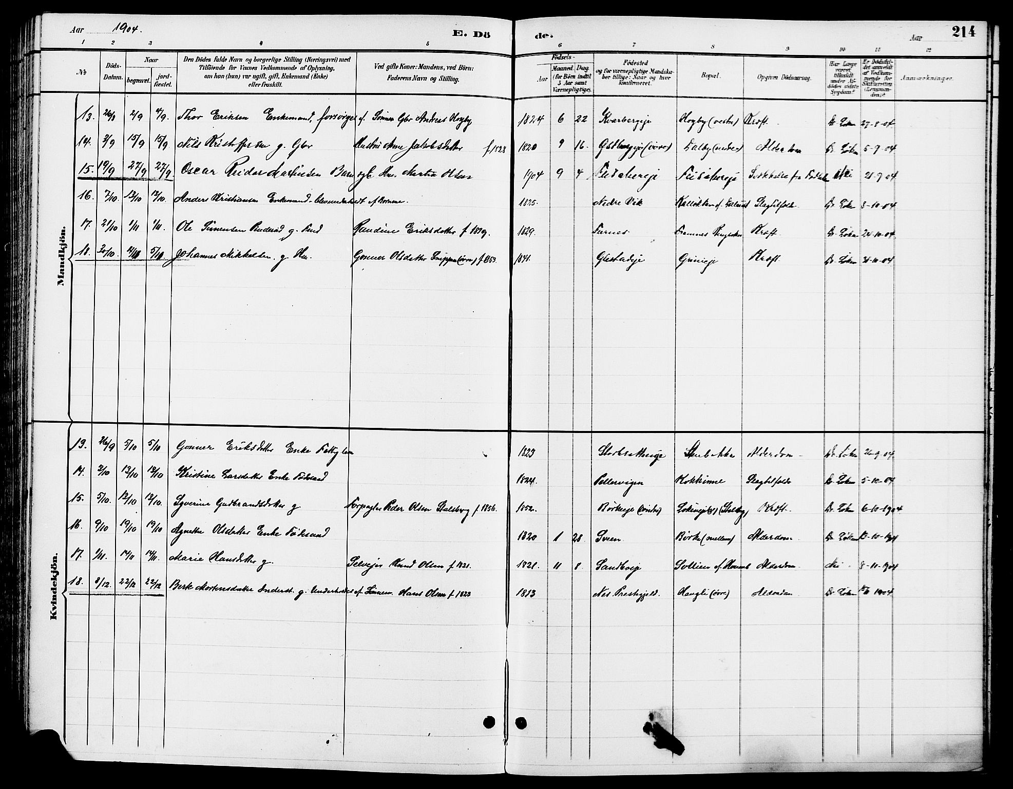 Ringsaker prestekontor, AV/SAH-PREST-014/L/La/L0014: Parish register (copy) no. 14, 1891-1904, p. 214