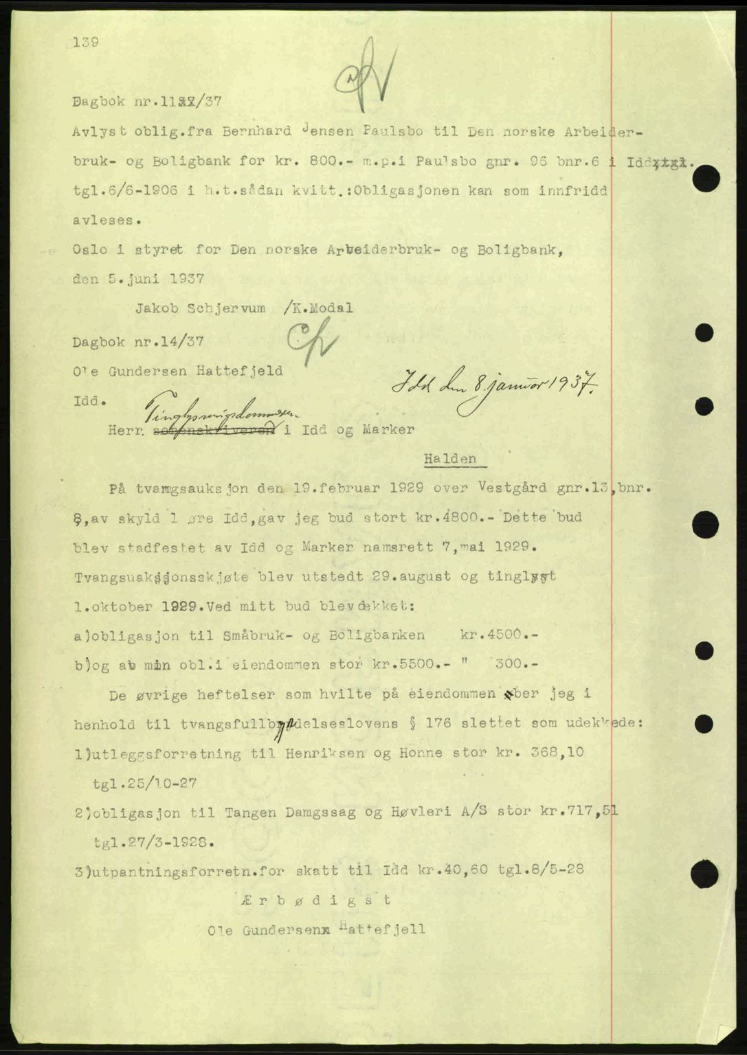 Idd og Marker sorenskriveri, AV/SAO-A-10283/G/Gb/Gbc/L0001: Mortgage book no. B1-3, 1936-1939, Diary no: : 11/1937