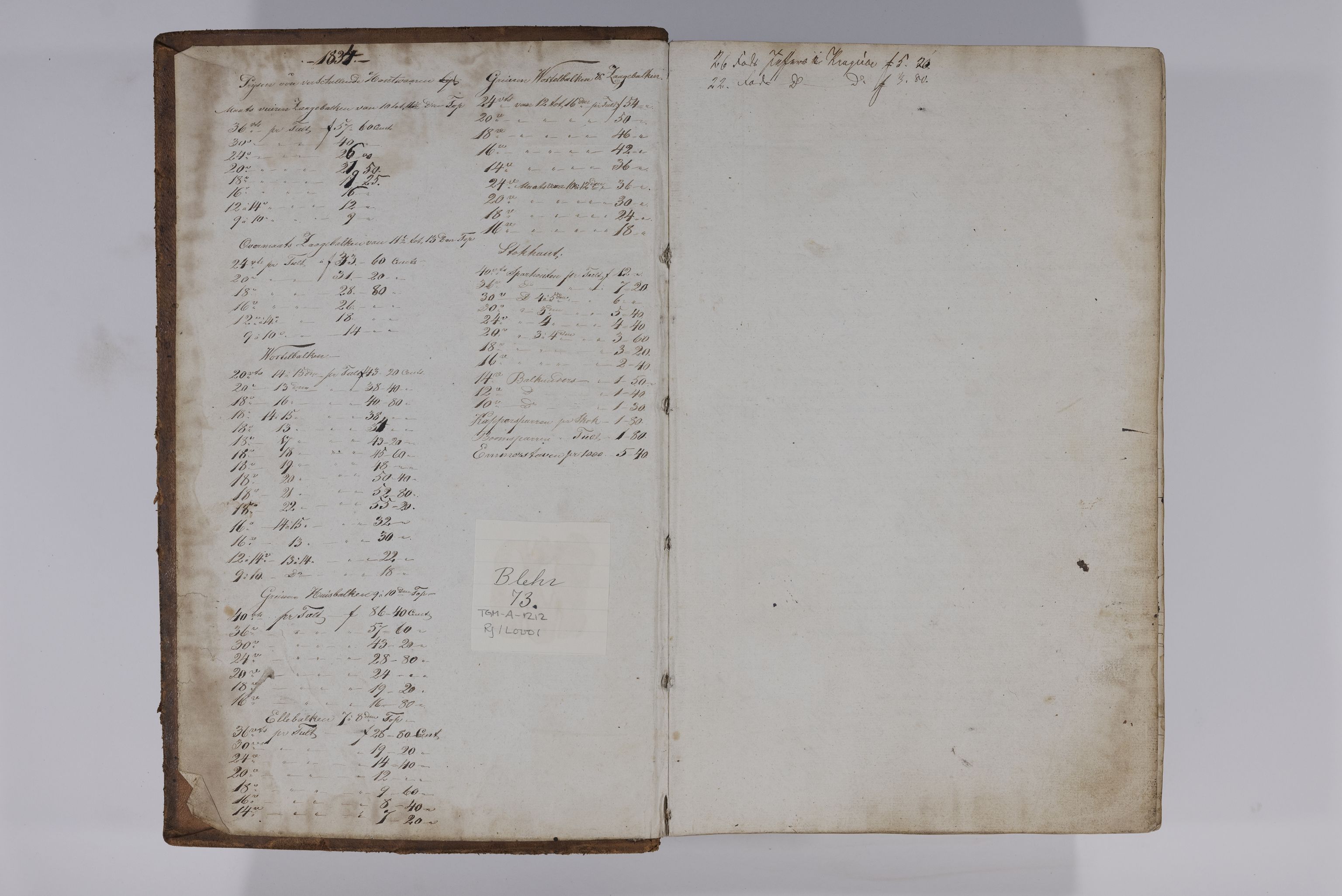 , Priscourant-tømmerpriser, 1834-38, 1834-1838, p. 2