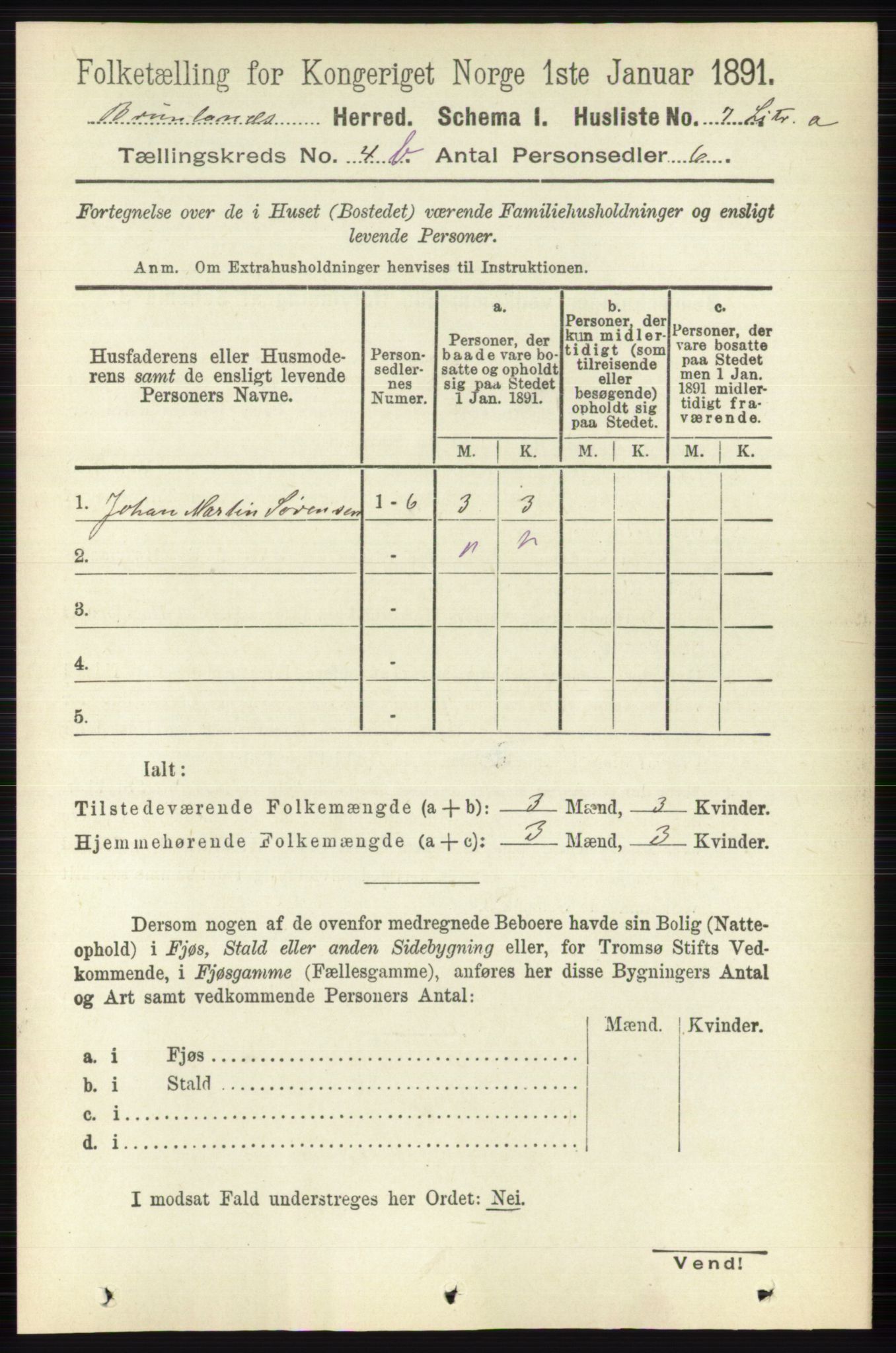 RA, 1891 census for 0726 Brunlanes, 1891, p. 2007