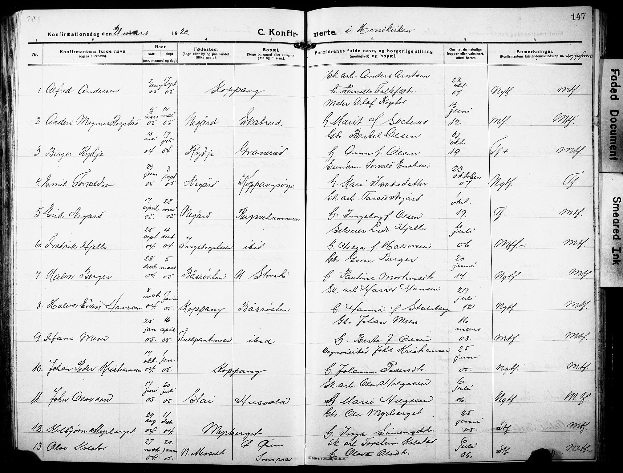Stor-Elvdal prestekontor, SAH/PREST-052/H/Ha/Hab/L0005: Parish register (copy) no. 5, 1913-1932, p. 147