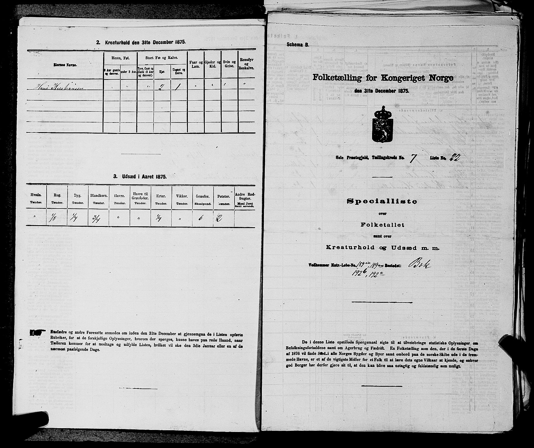 SAKO, 1875 census for 0612P Hole, 1875, p. 1164