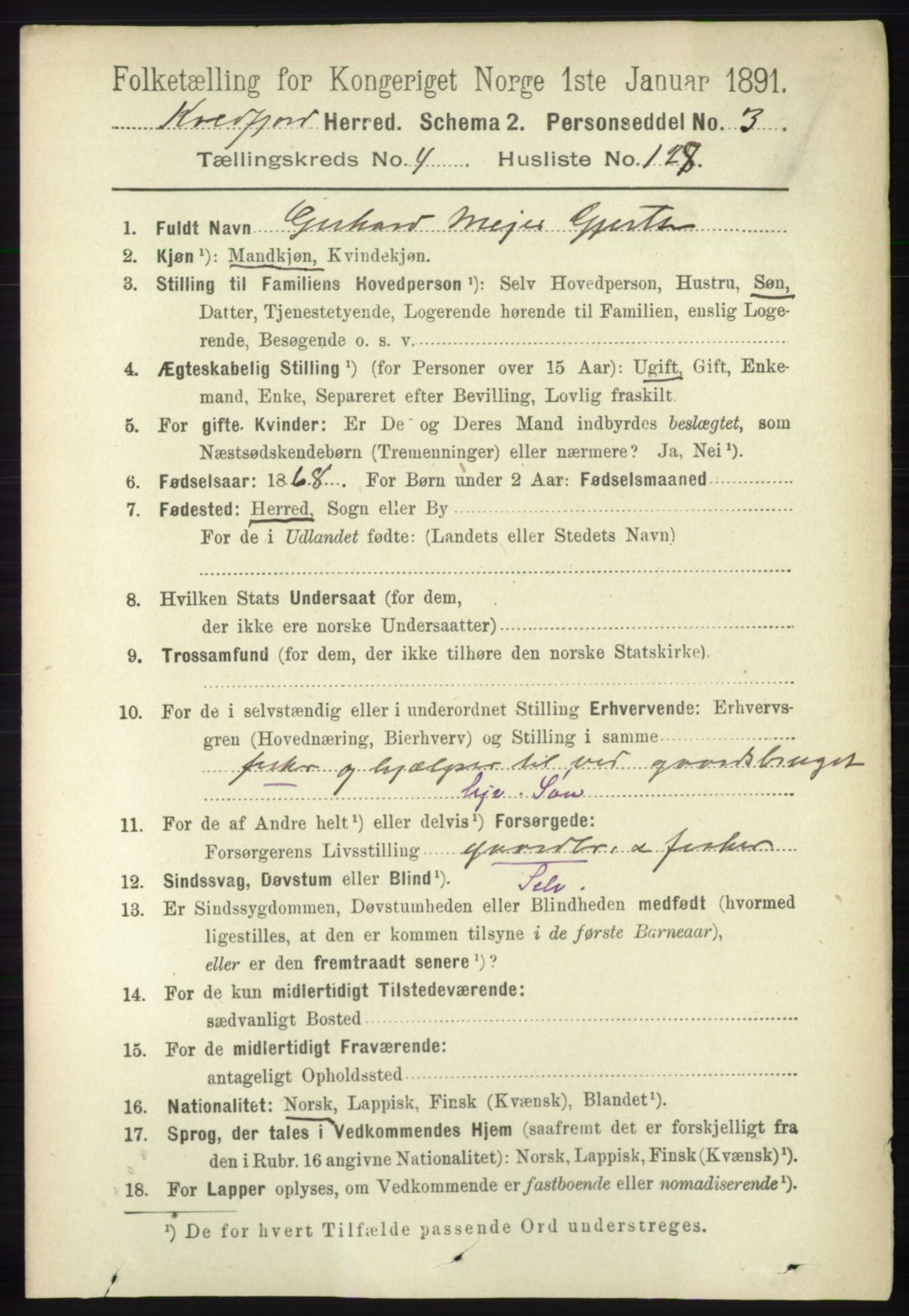 RA, 1891 census for 1911 Kvæfjord, 1891, p. 2706