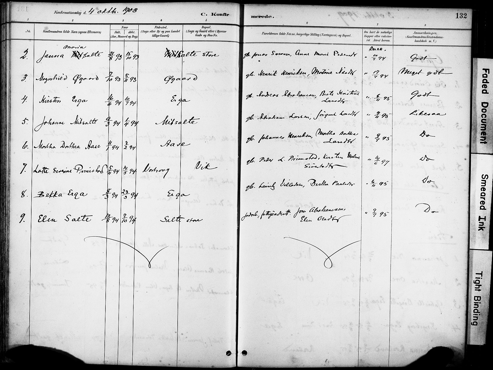 Klepp sokneprestkontor, AV/SAST-A-101803/001/3/30BA/L0007: Parish register (official) no. A 8, 1886-1912, p. 132