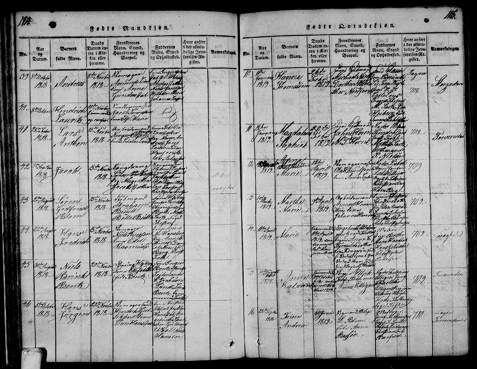 Larvik kirkebøker, SAKO/A-352/F/Fa/L0001: Parish register (official) no. I 1, 1814-1825, p. 114-115
