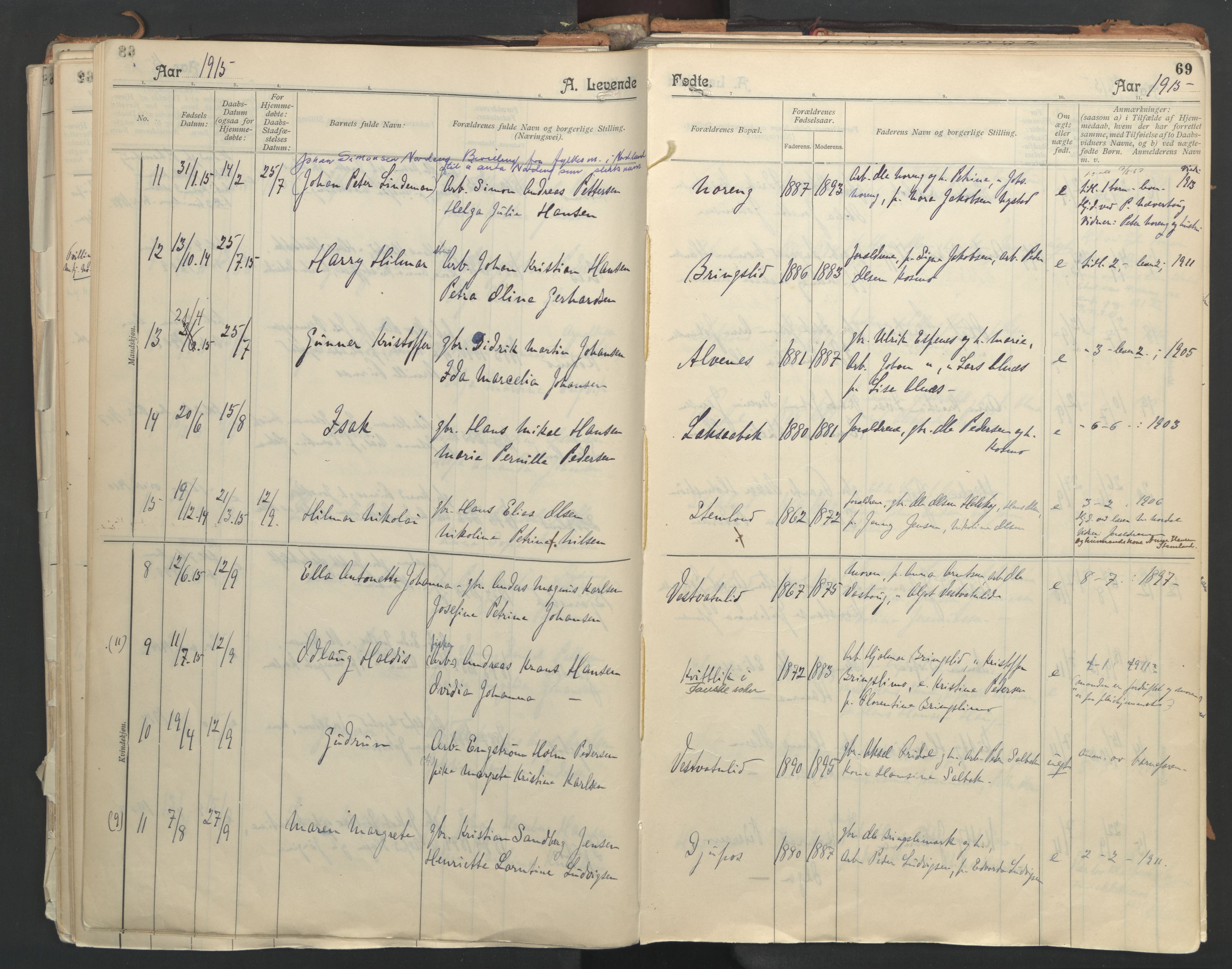 Ministerialprotokoller, klokkerbøker og fødselsregistre - Nordland, AV/SAT-A-1459/851/L0724: Parish register (official) no. 851A01, 1901-1922, p. 69