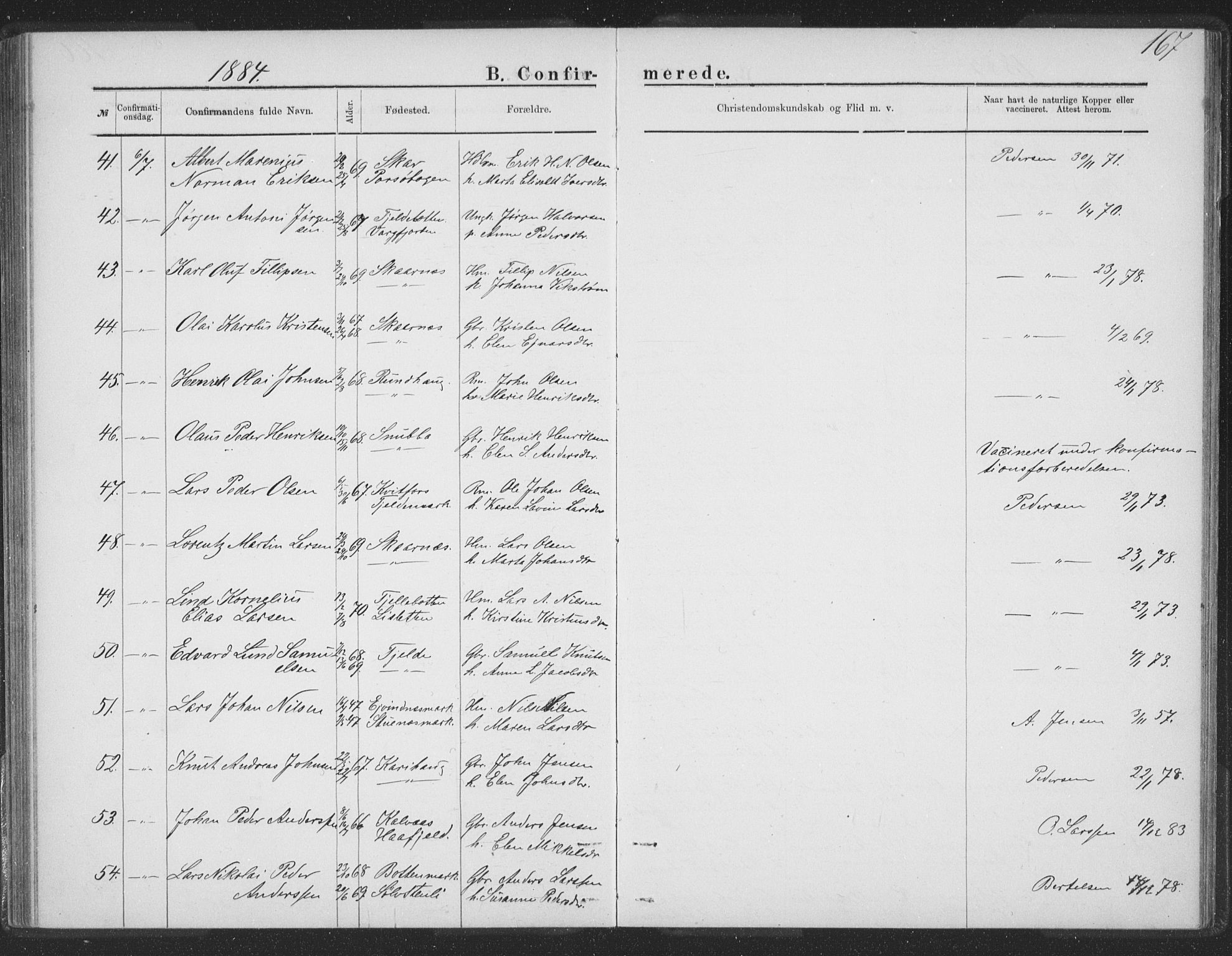 Ministerialprotokoller, klokkerbøker og fødselsregistre - Nordland, AV/SAT-A-1459/863/L0913: Parish register (copy) no. 863C03, 1877-1885, p. 167