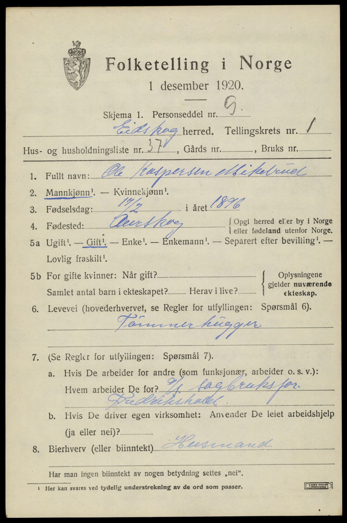 SAH, 1920 census for Eidskog, 1920, p. 2843