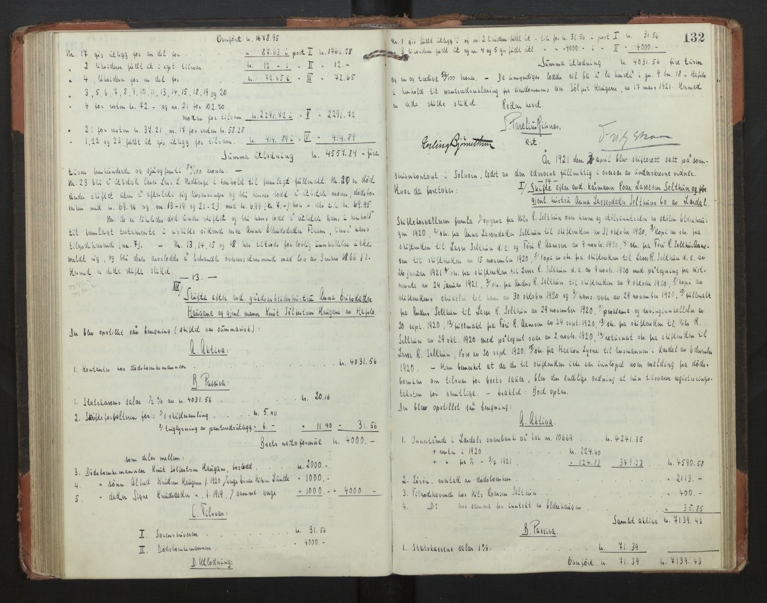 Indre Sogn tingrett, AV/SAB-A-3301/1/H/Hd/L0008: Skifteutlodningsprotokoll 8, 1912-1923, p. 131b-132a