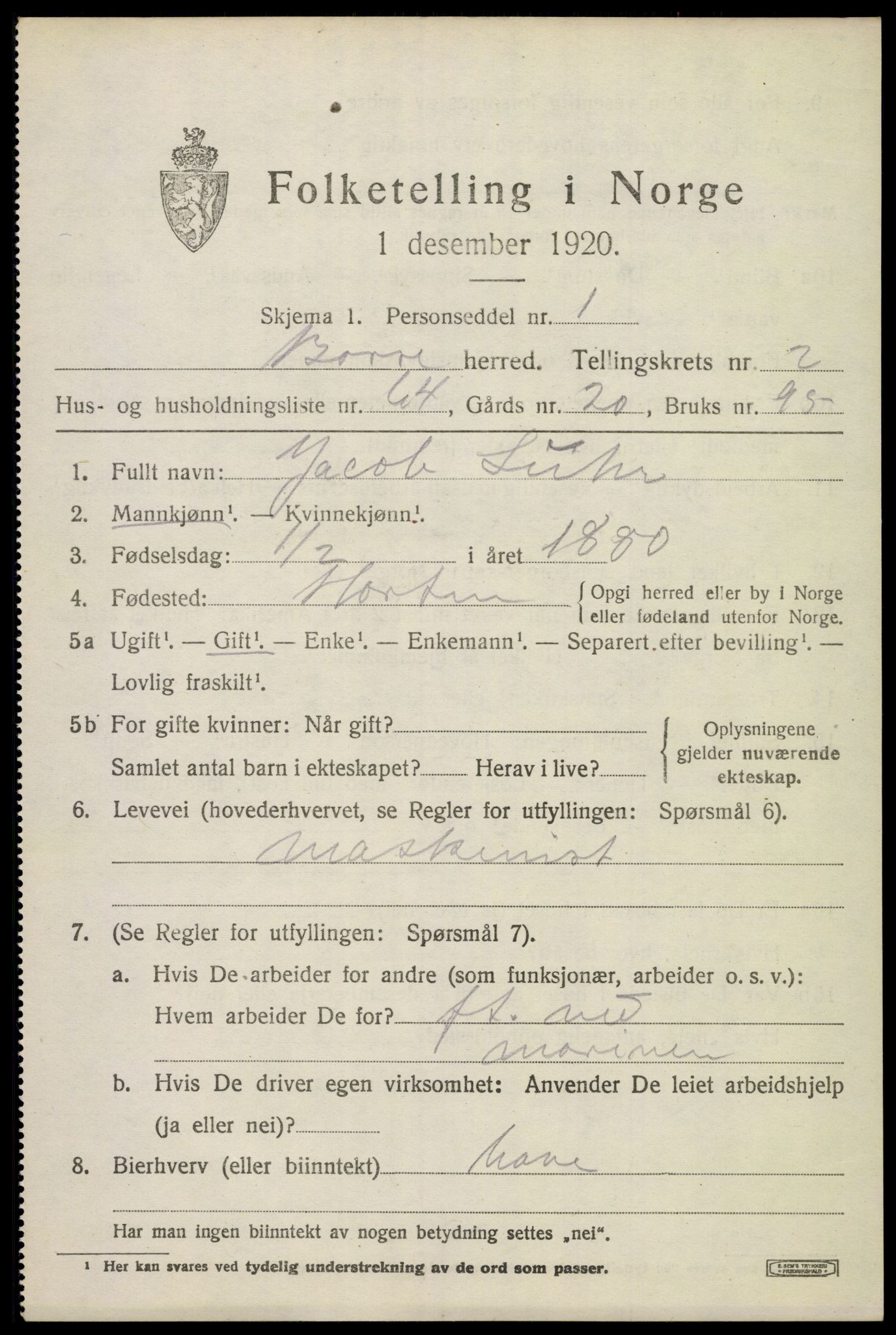SAKO, 1920 census for Borre, 1920, p. 4902