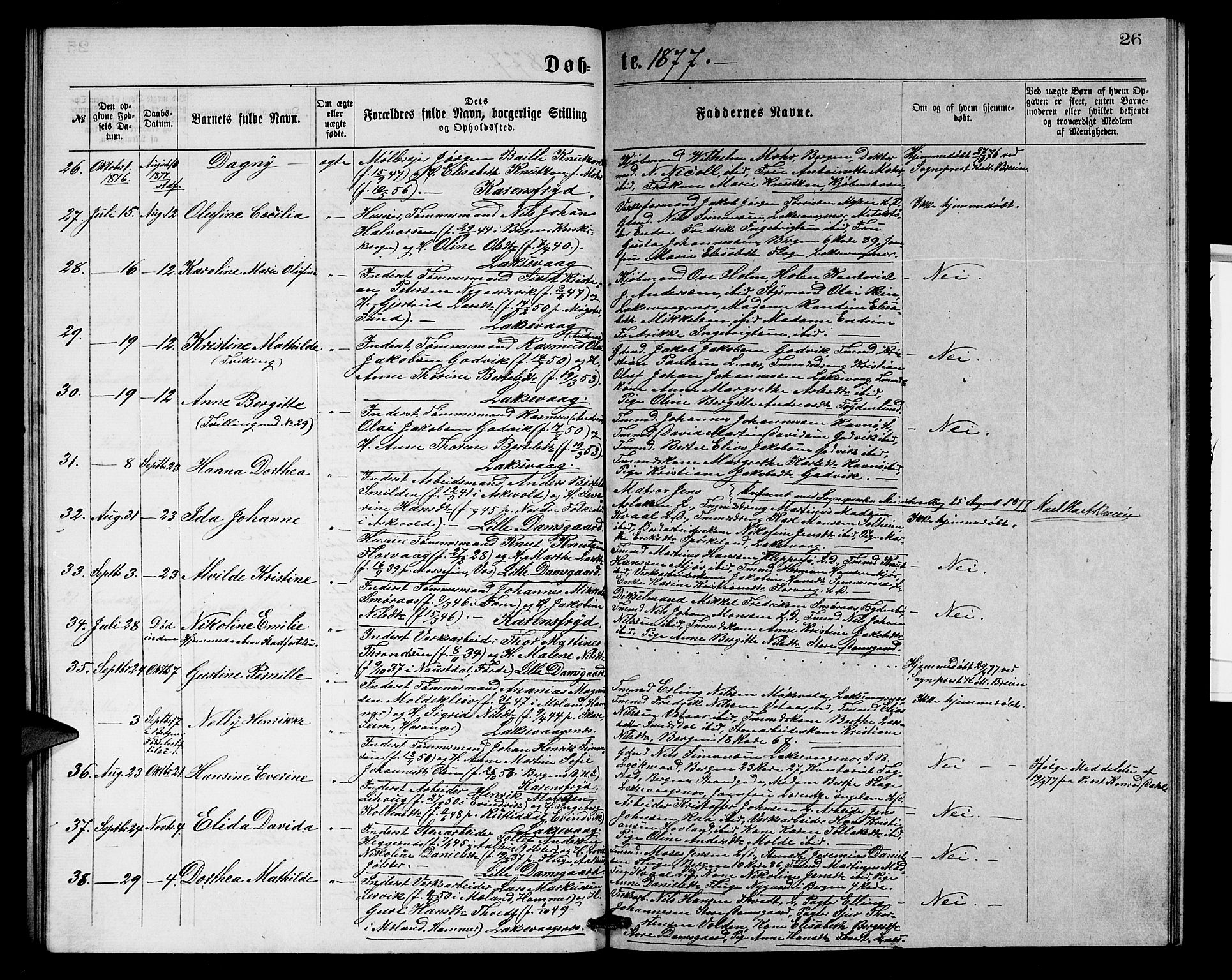 Laksevåg Sokneprestembete, SAB/A-76501/H/Ha/Hab/Haba/L0001: Parish register (copy) no. A 1, 1875-1877, p. 26