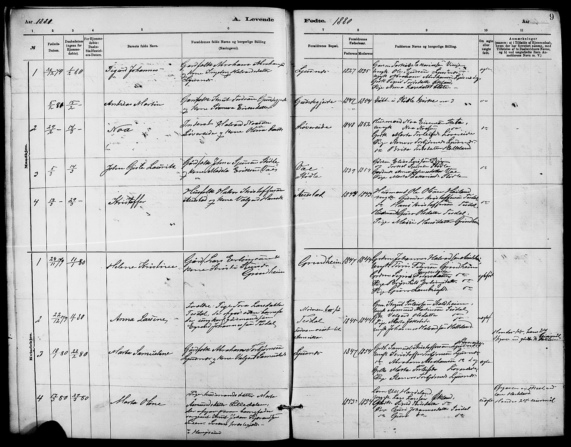 Etne sokneprestembete, SAB/A-75001/H/Hab: Parish register (copy) no. C 4, 1879-1896, p. 9
