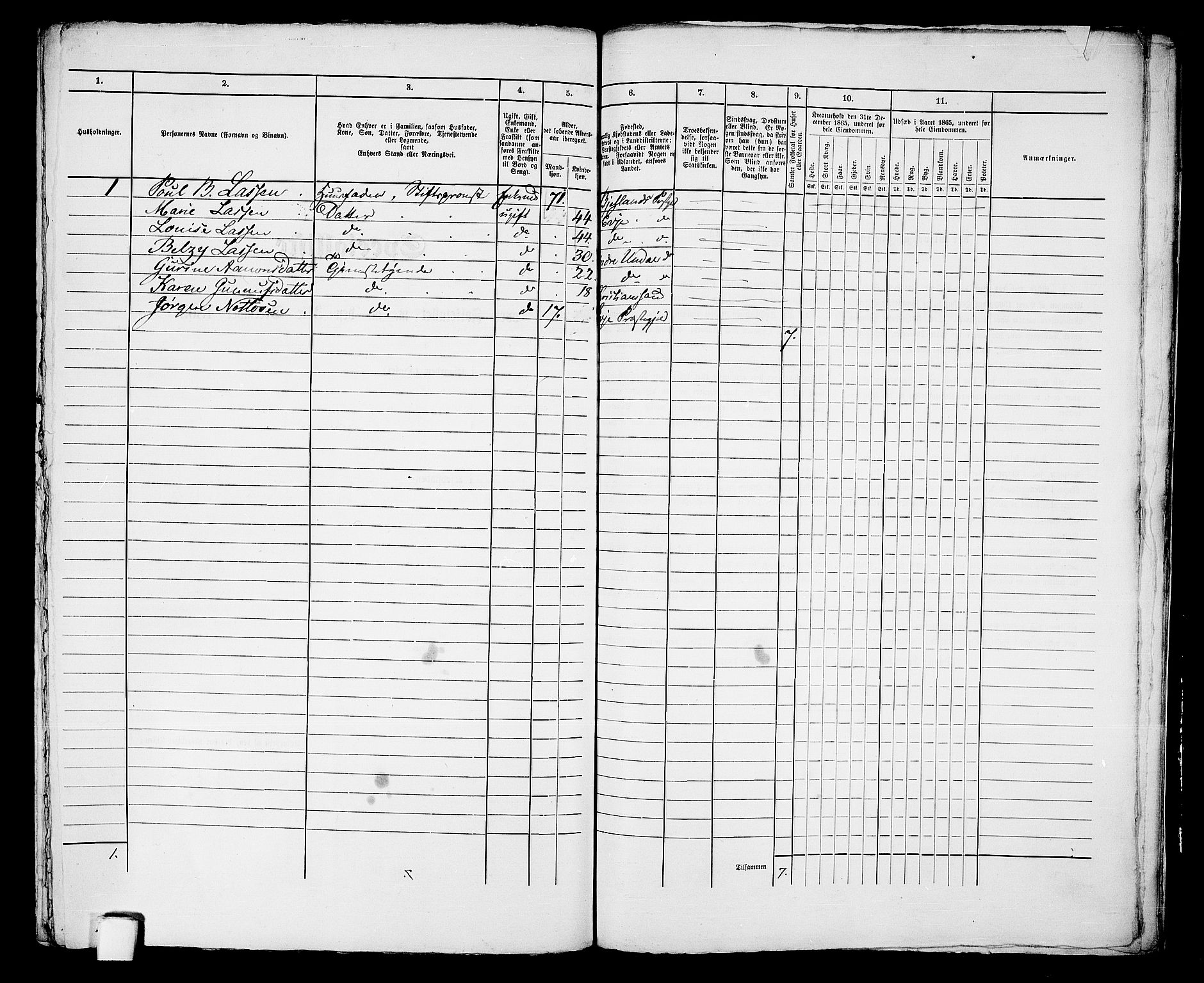 RA, 1865 census for Kristiansand, 1865, p. 1520