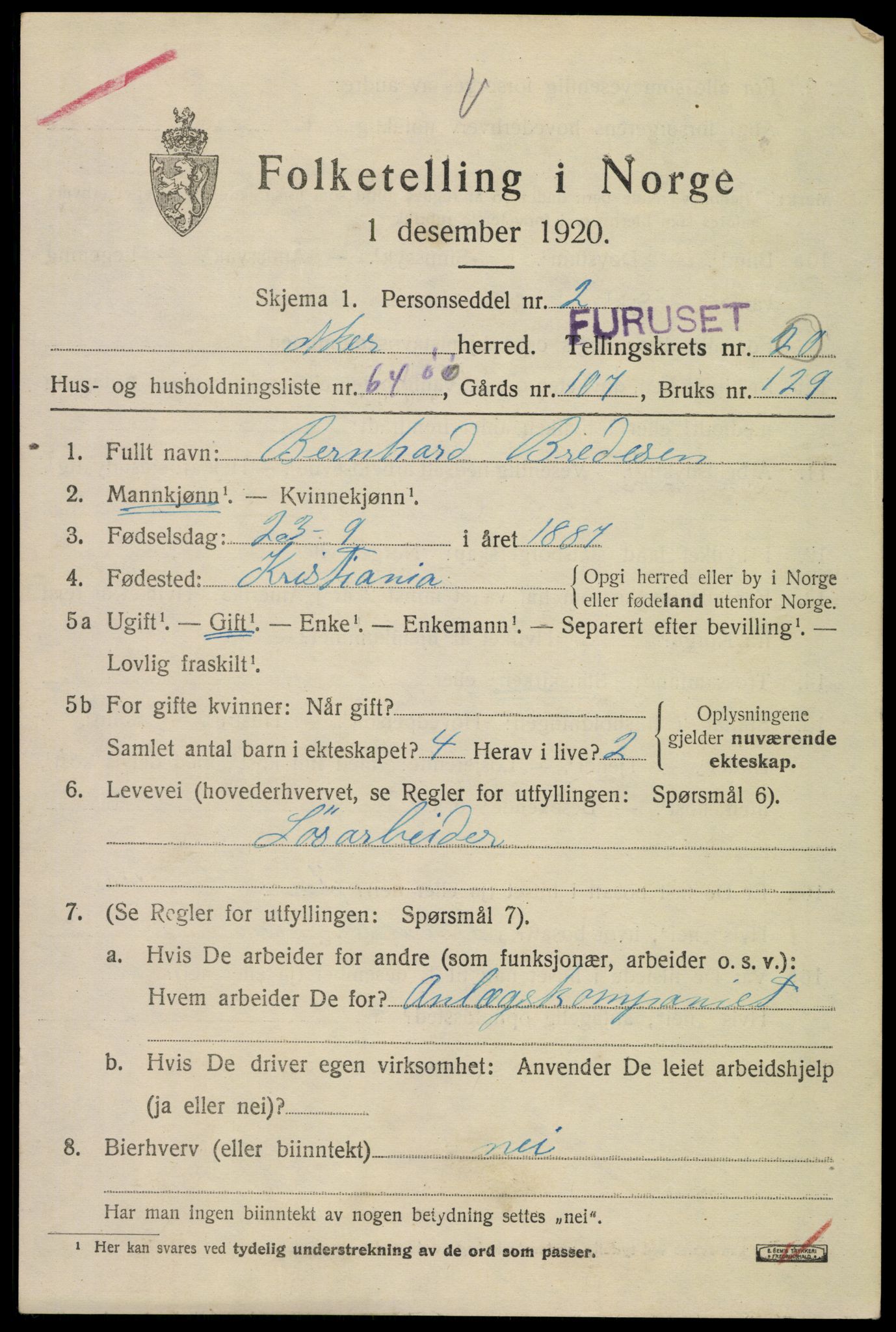 SAO, 1920 census for Aker, 1920, p. 122026