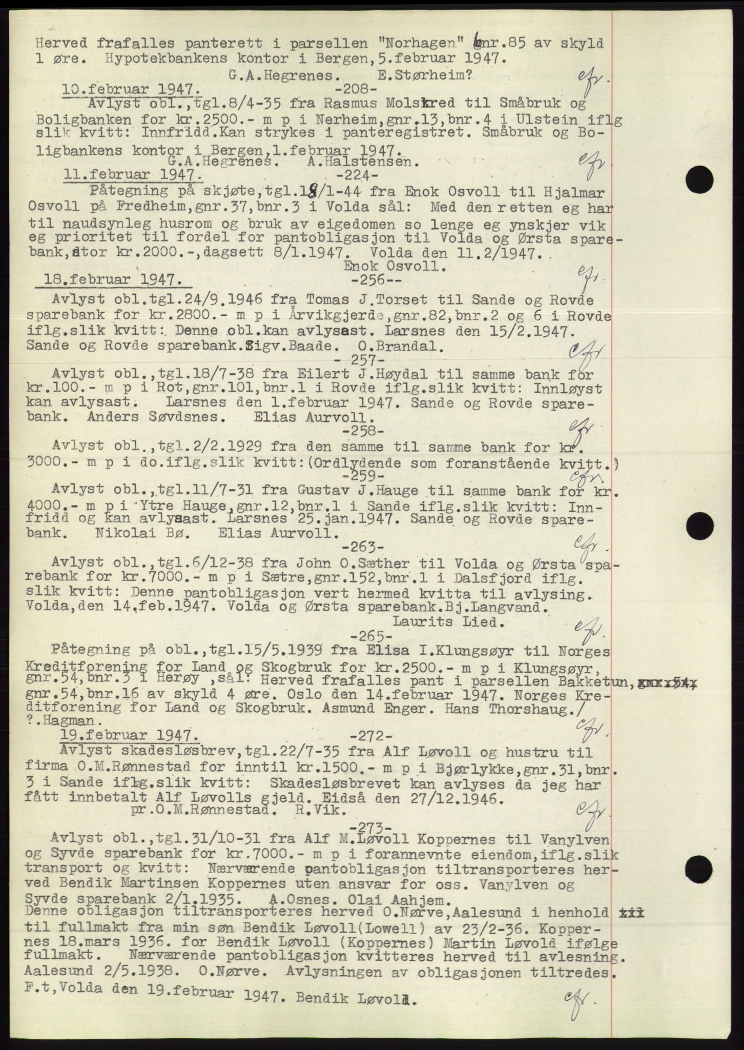 Søre Sunnmøre sorenskriveri, AV/SAT-A-4122/1/2/2C/L0072: Mortgage book no. 66, 1941-1955, Diary no: : 208/1947