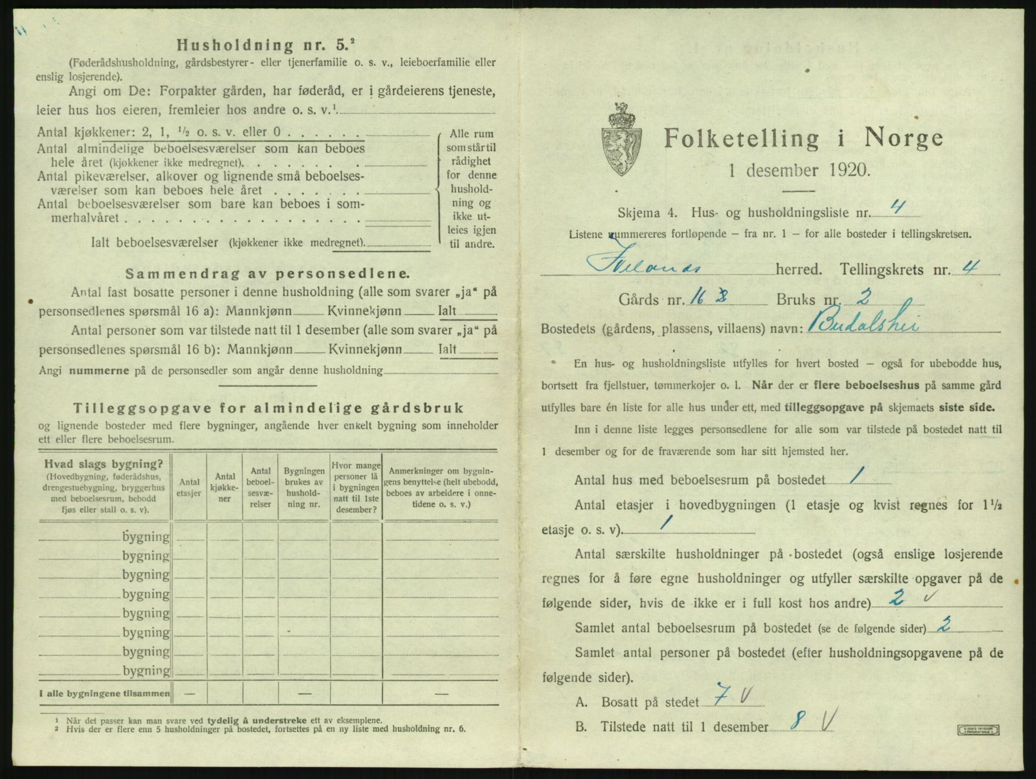 SAK, 1920 census for Iveland, 1920, p. 199
