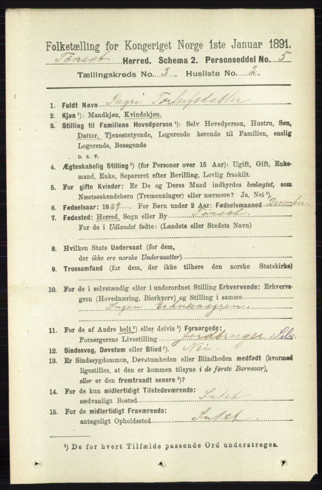 RA, 1891 census for 0437 Tynset, 1891, p. 592