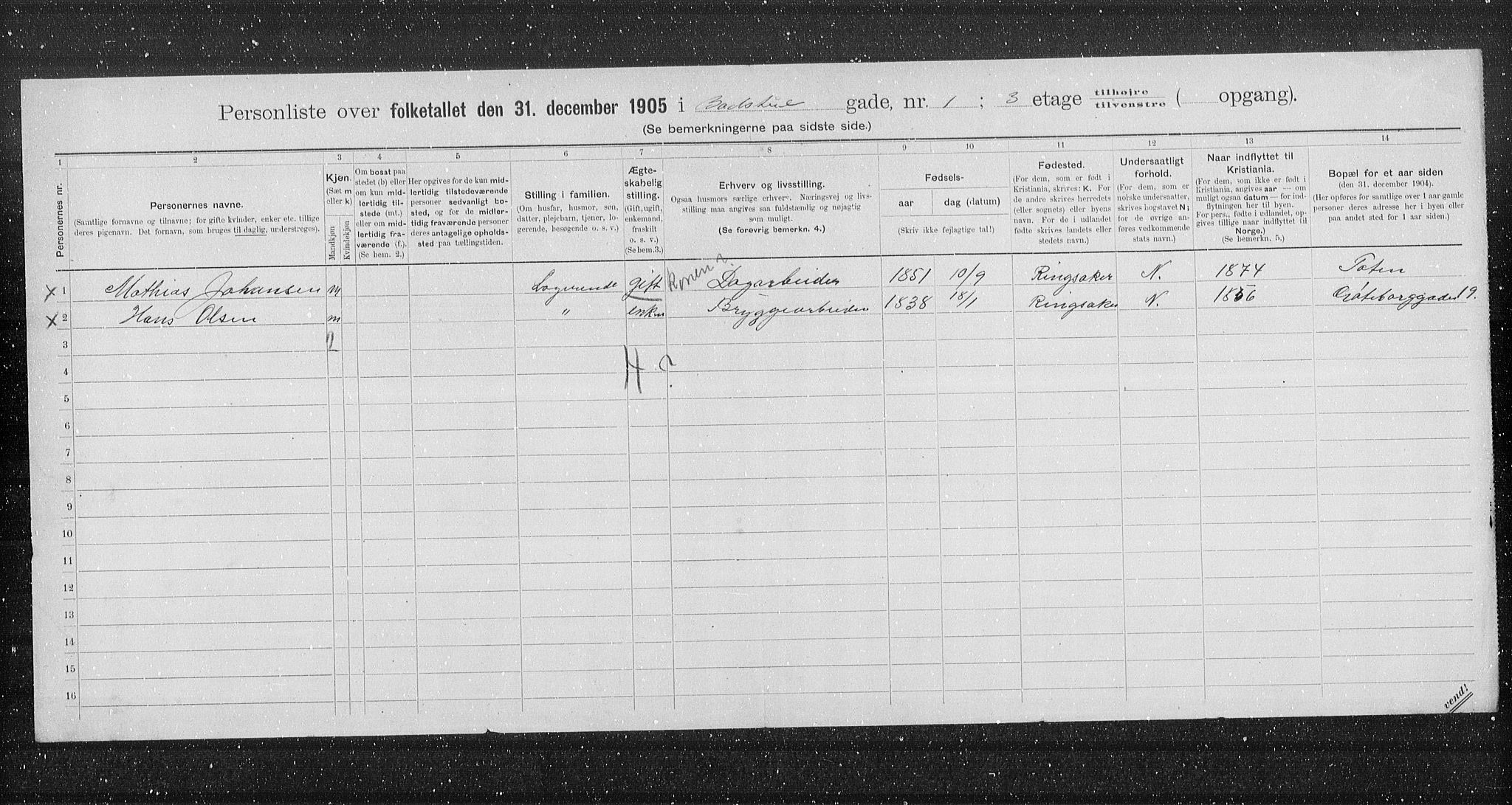 OBA, Municipal Census 1905 for Kristiania, 1905, p. 1353