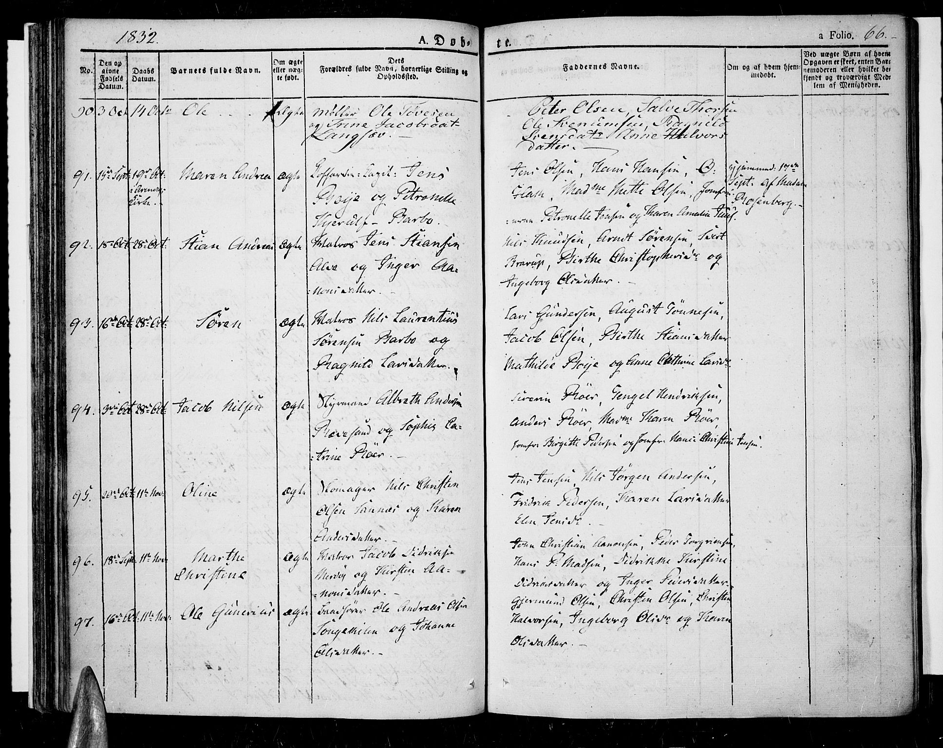 Tromøy sokneprestkontor, AV/SAK-1111-0041/F/Fa/L0003: Parish register (official) no. A 3, 1825-1837, p. 66