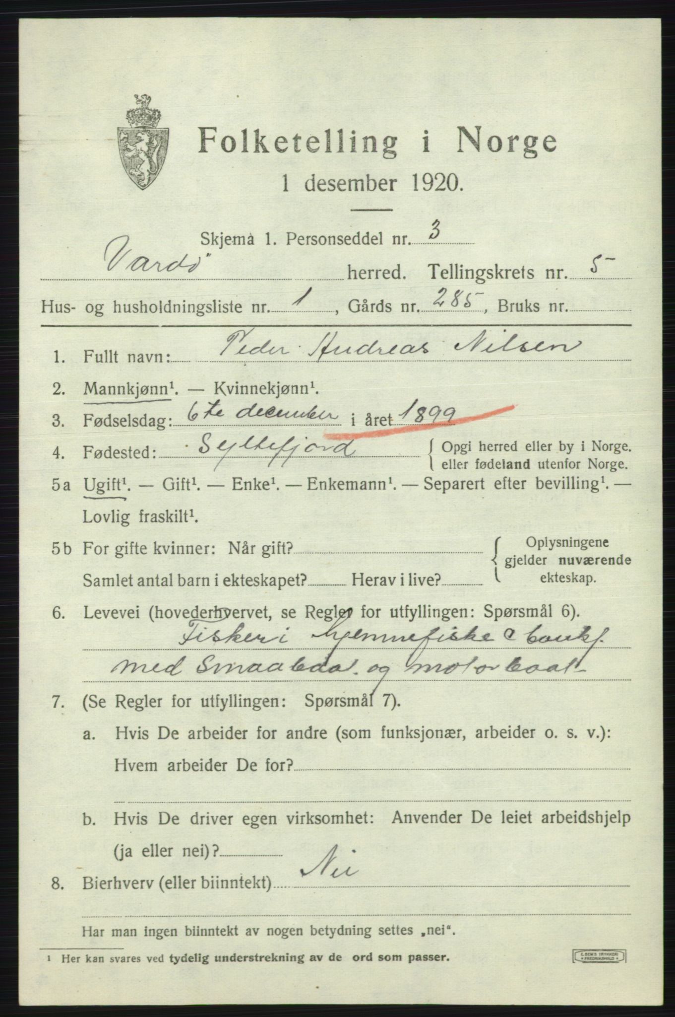 SATØ, 1920 census for Vardø rural district, 1920, p. 2590