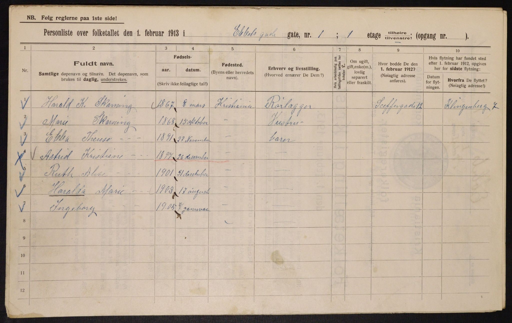 OBA, Municipal Census 1913 for Kristiania, 1913, p. 18105