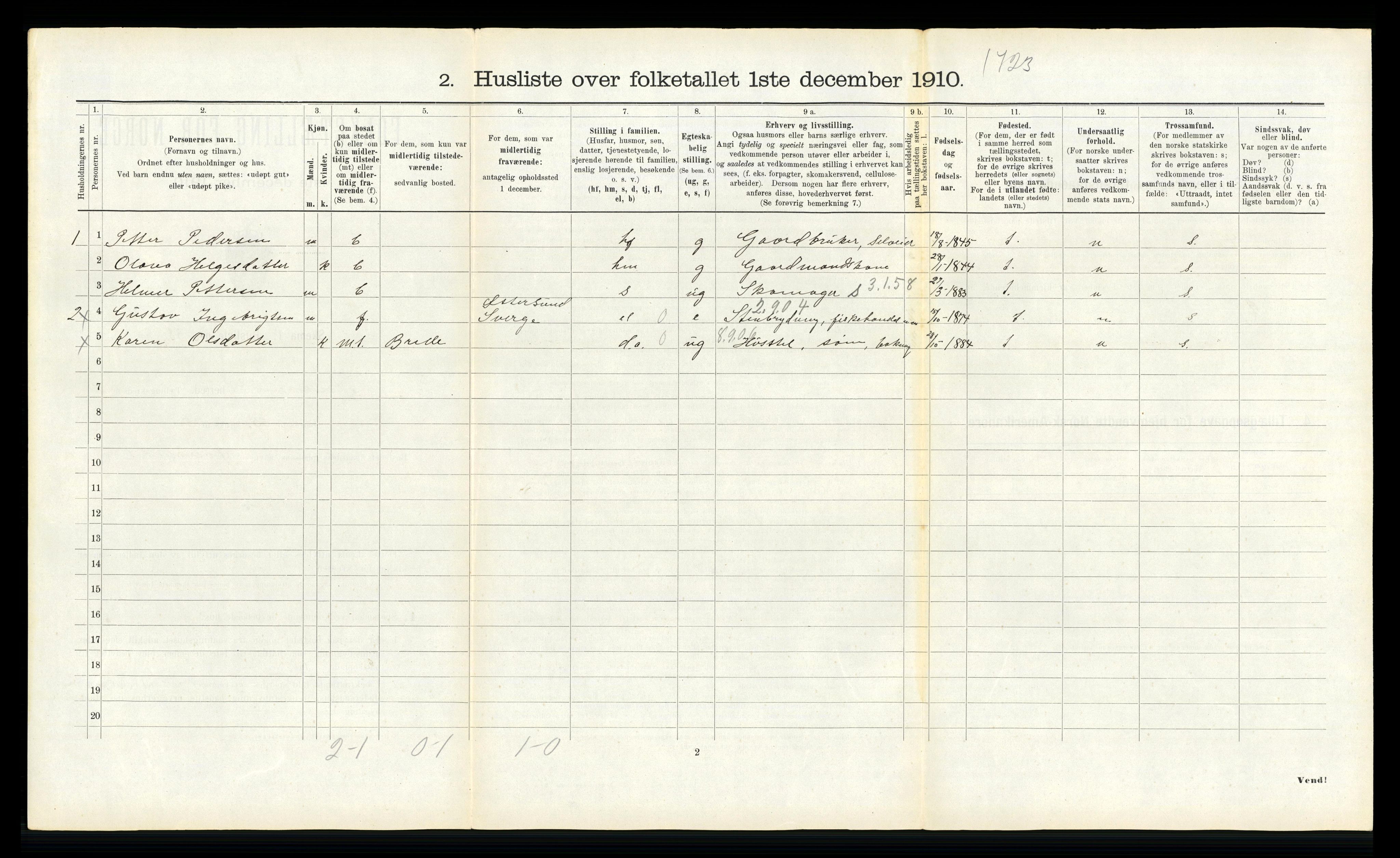 RA, 1910 census for Snåsa, 1910, p. 723