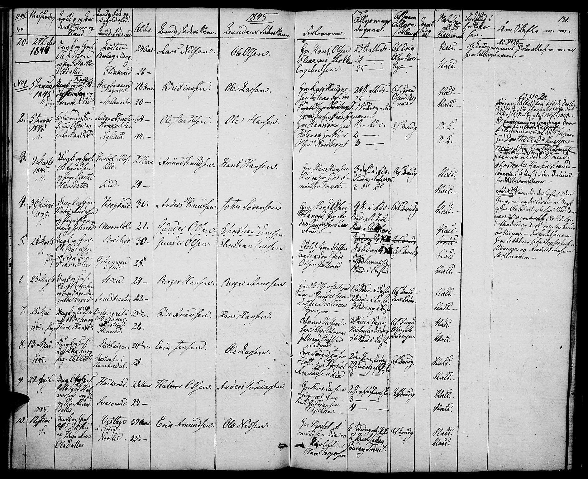 Nord-Odal prestekontor, SAH/PREST-032/H/Ha/Haa/L0002: Parish register (official) no. 2, 1839-1850, p. 181