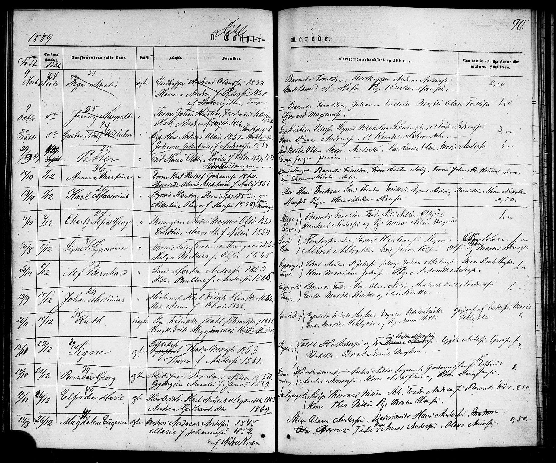 Strømsø kirkebøker, AV/SAKO-A-246/G/Ga/L0002: Parish register (copy) no. 2, 1877-1896, p. 90