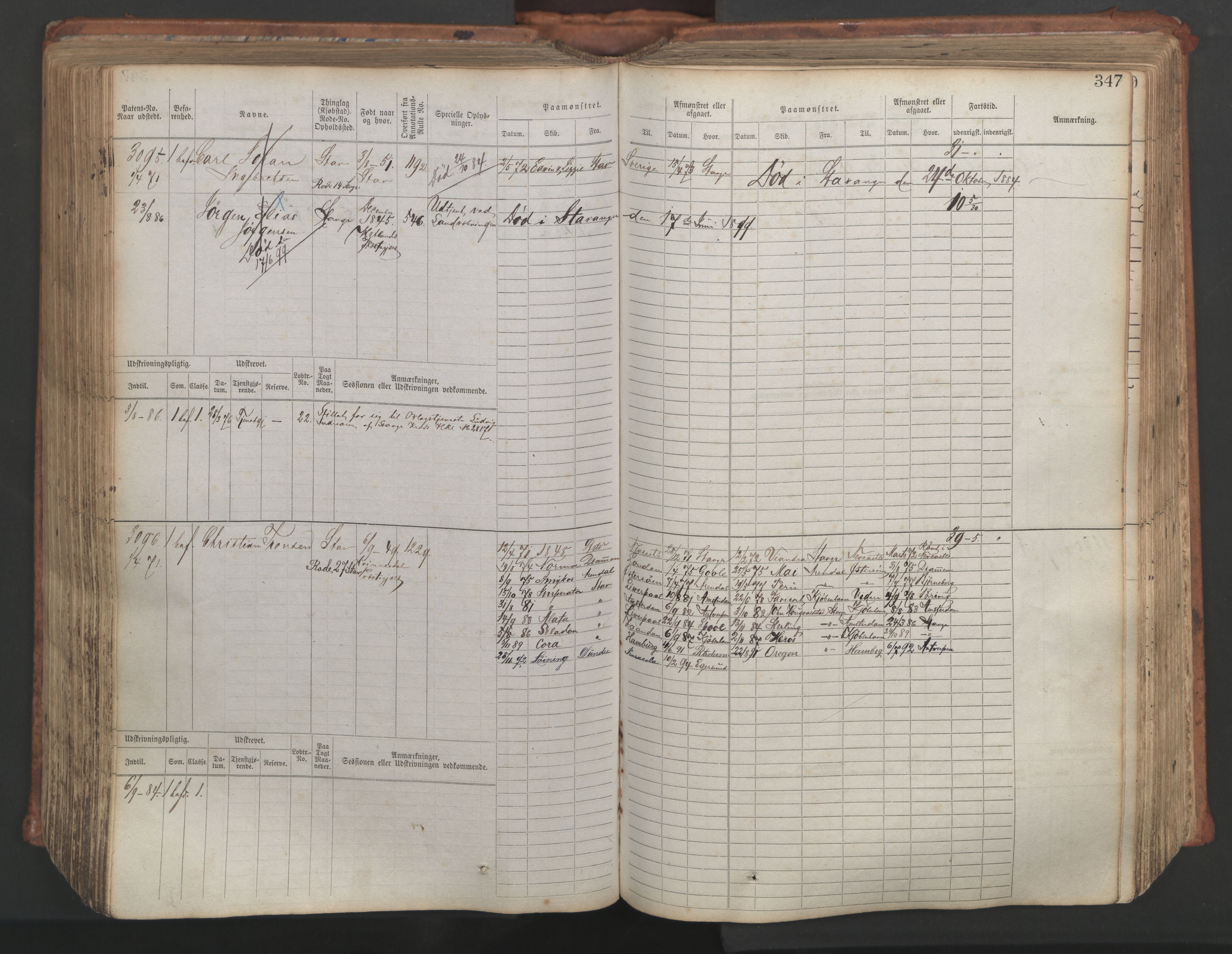 Stavanger sjømannskontor, AV/SAST-A-102006/F/Fb/Fbb/L0007: Sjøfartshovedrulle, patentnr. 2403-3604, 1869-1880, p. 390